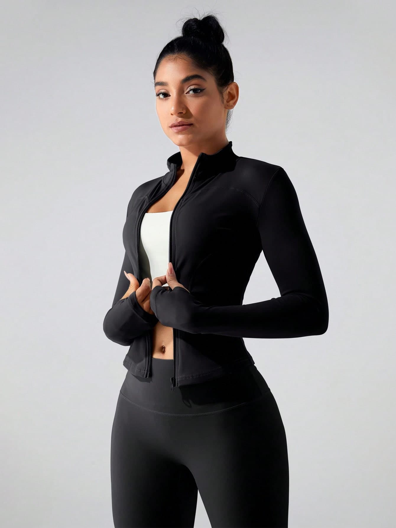 VANEZING Women's Long Sleeve Sports Jacket With Zipper And Thumbholes, Training Top, Fitness Jacket, Zip-Up Jacket, Women's Activewear, Running, Outdoor Sports