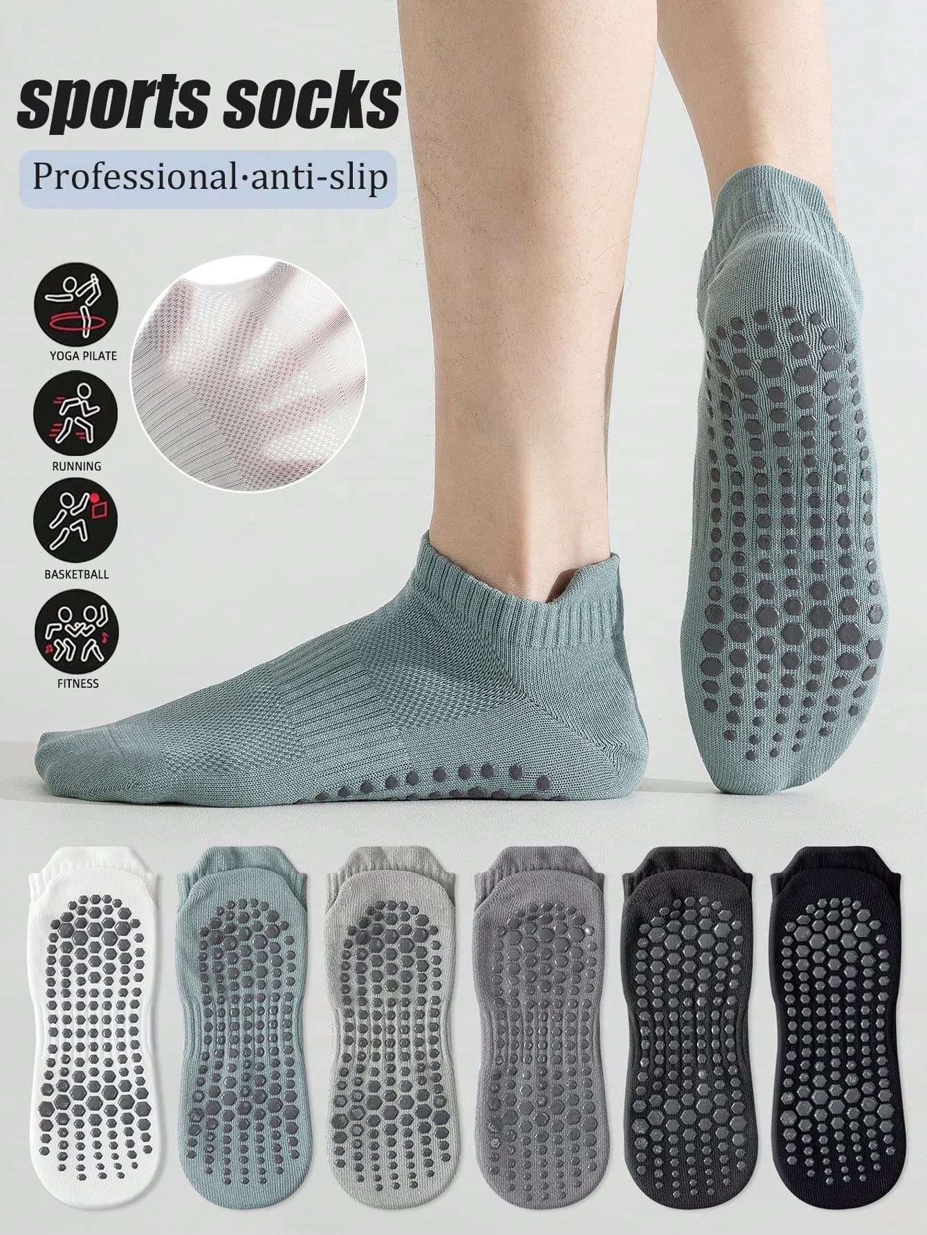 1/2/3/6 Pairs Men's Multi-Color Professional Anti-Slip Pilates Short Socks, Breathable Autumn Sports Floor Socks, Spring/Summer Yoga Socks