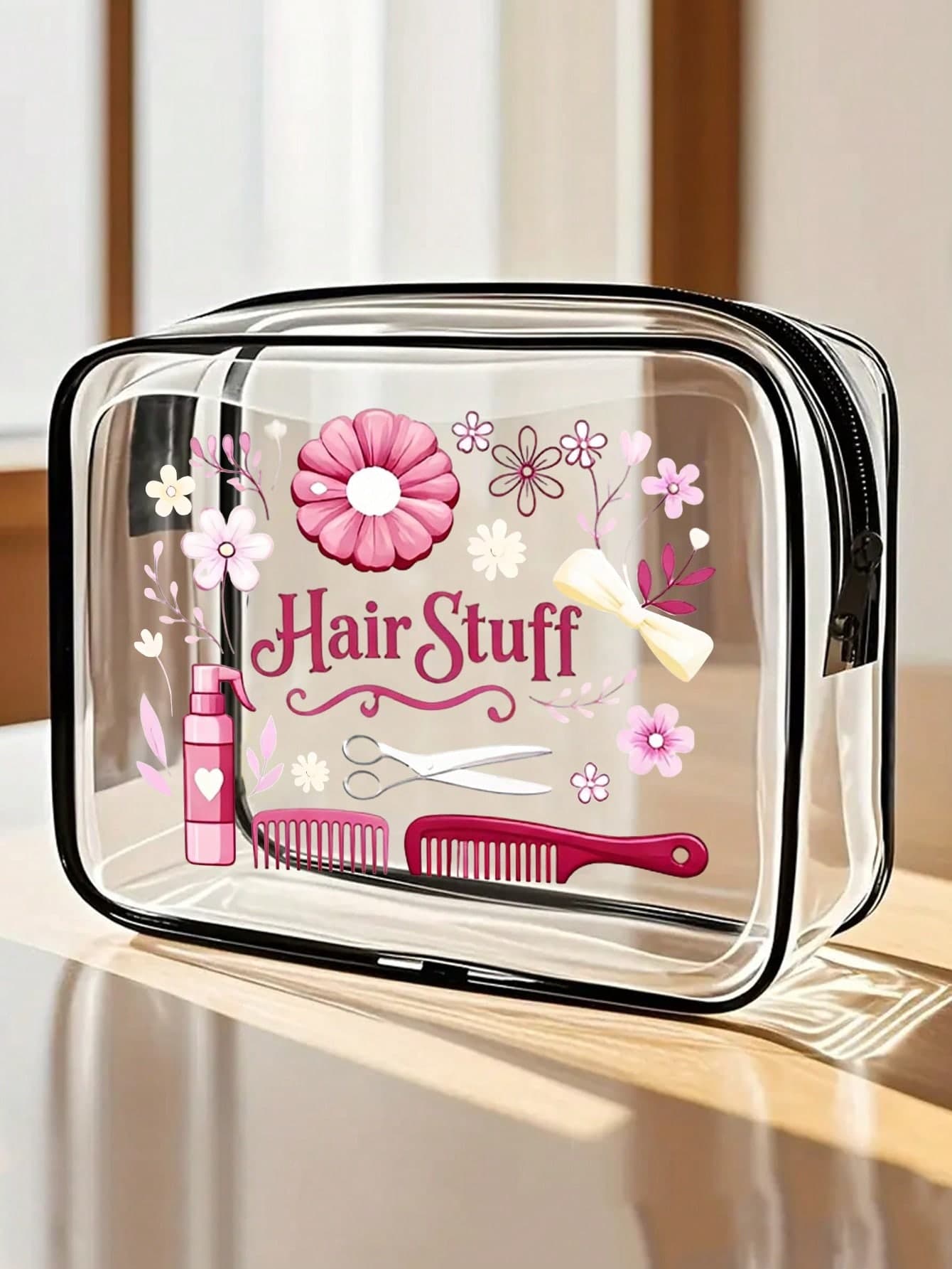 PVC Hair Accessories Toiletry Bag, Makeup Bag Travel Storage Pouch, With Zipper Closure, Lightweight And Sun-Resistant, Women's Girls Makeup Toiletry Storage Bag, Portable Makeup Case, Easy To Clean Design, Fashion Aesthetic, Fade-Resistant Material, Travel Essential, Vacation Summer, Back To School Student Supplies, School Toiletry Bag, Waterproof Toiletry Bag