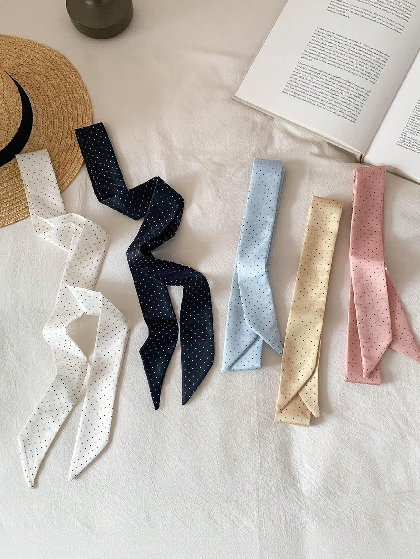 5pcs Women's Polka Dot Silk Scarves,Multi-Functional Use,Decorate Bags,Wrists,Hair,Daily Use,Gift Choice