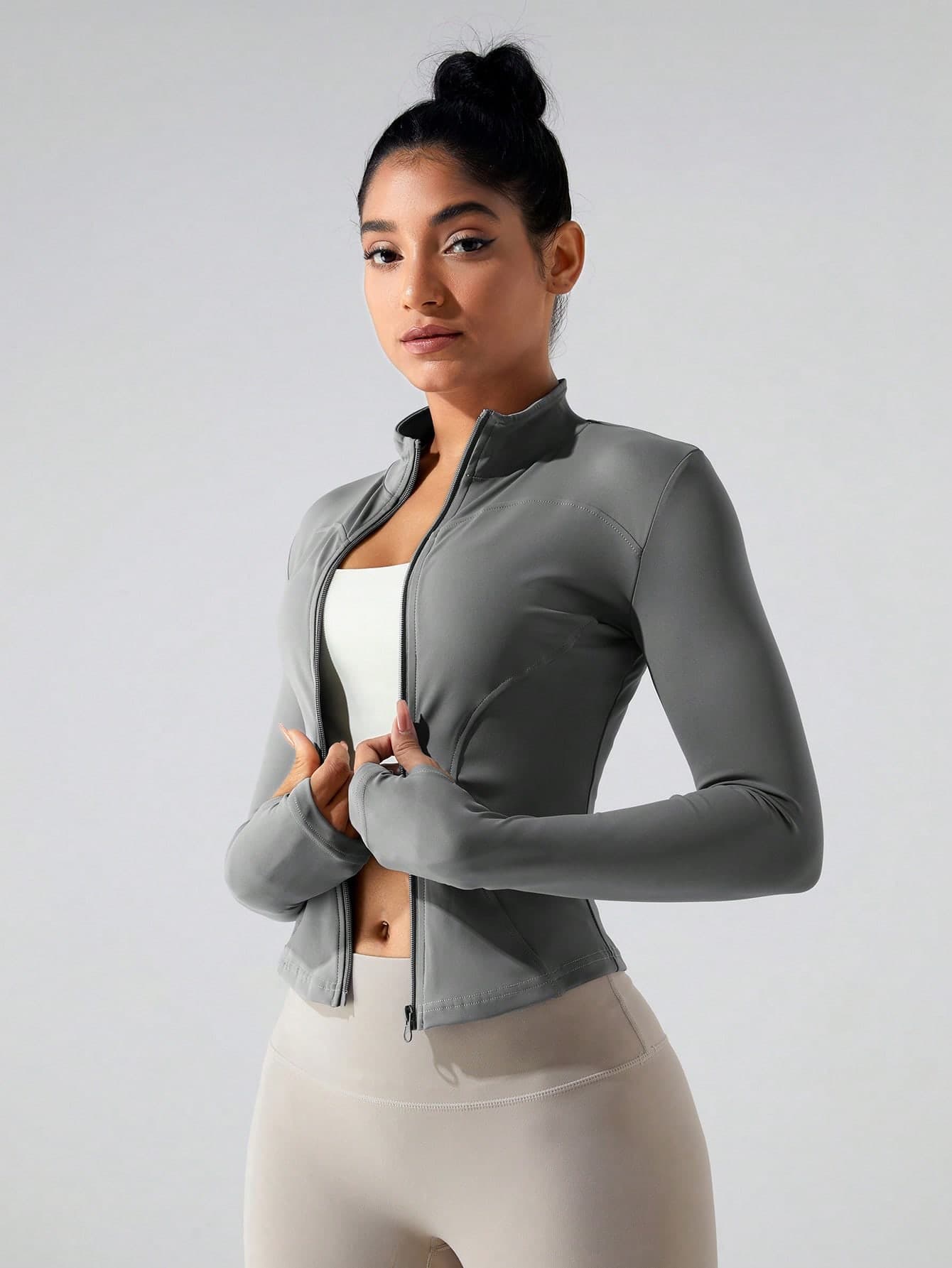 VANEZING Women's Long Sleeve Sports Jacket With Zipper And Thumb Holes, Training Top, Fitness Jacket, Zip-Up Jacket, Women's Gym Wear, Running, Outdoor Sports