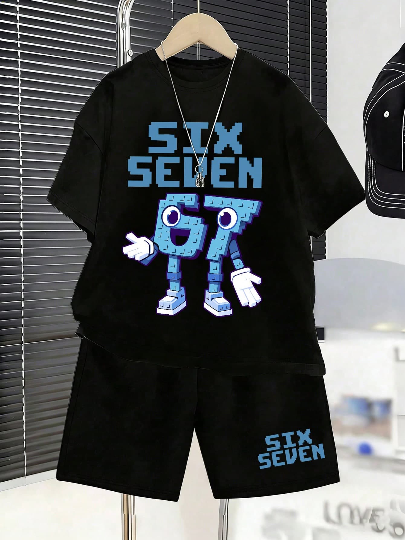 2pcs/Set Teenage Boys Funny Number "67" Print Round Neck T-Shirt + Shorts Set, New Summer Comfortable Boys Outfit