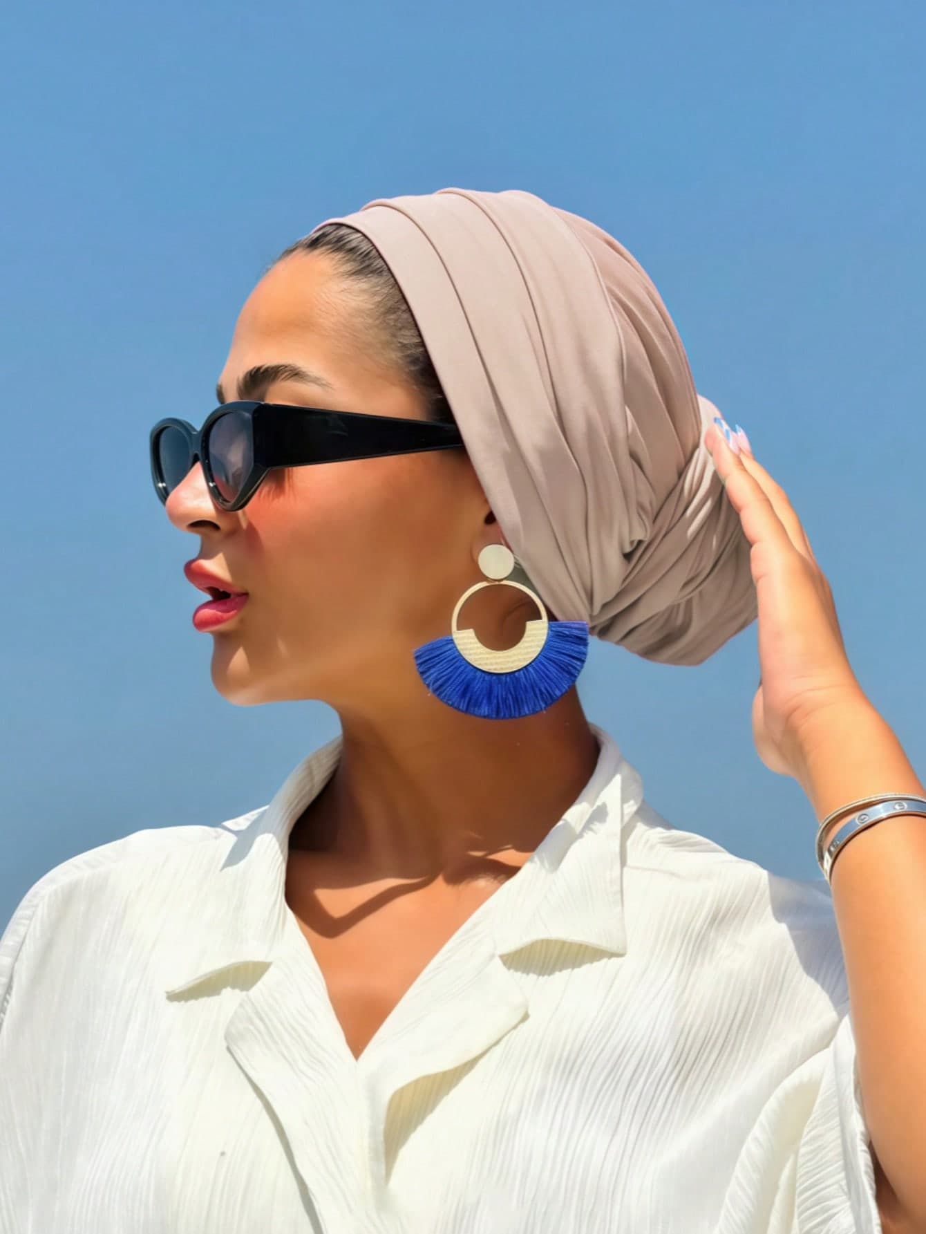 1pc Women's Classic Solid Color Elegant Instant 3-Layer Turban Wrap Headscarf, Fashion Elegant Long Flowing Tie Headband, Non-Slip Breathable Soft Modal Knit Fabric Hijab, Suitable For Daily Yoga, Sports, Outdoor Wear,Beach,Holiday
