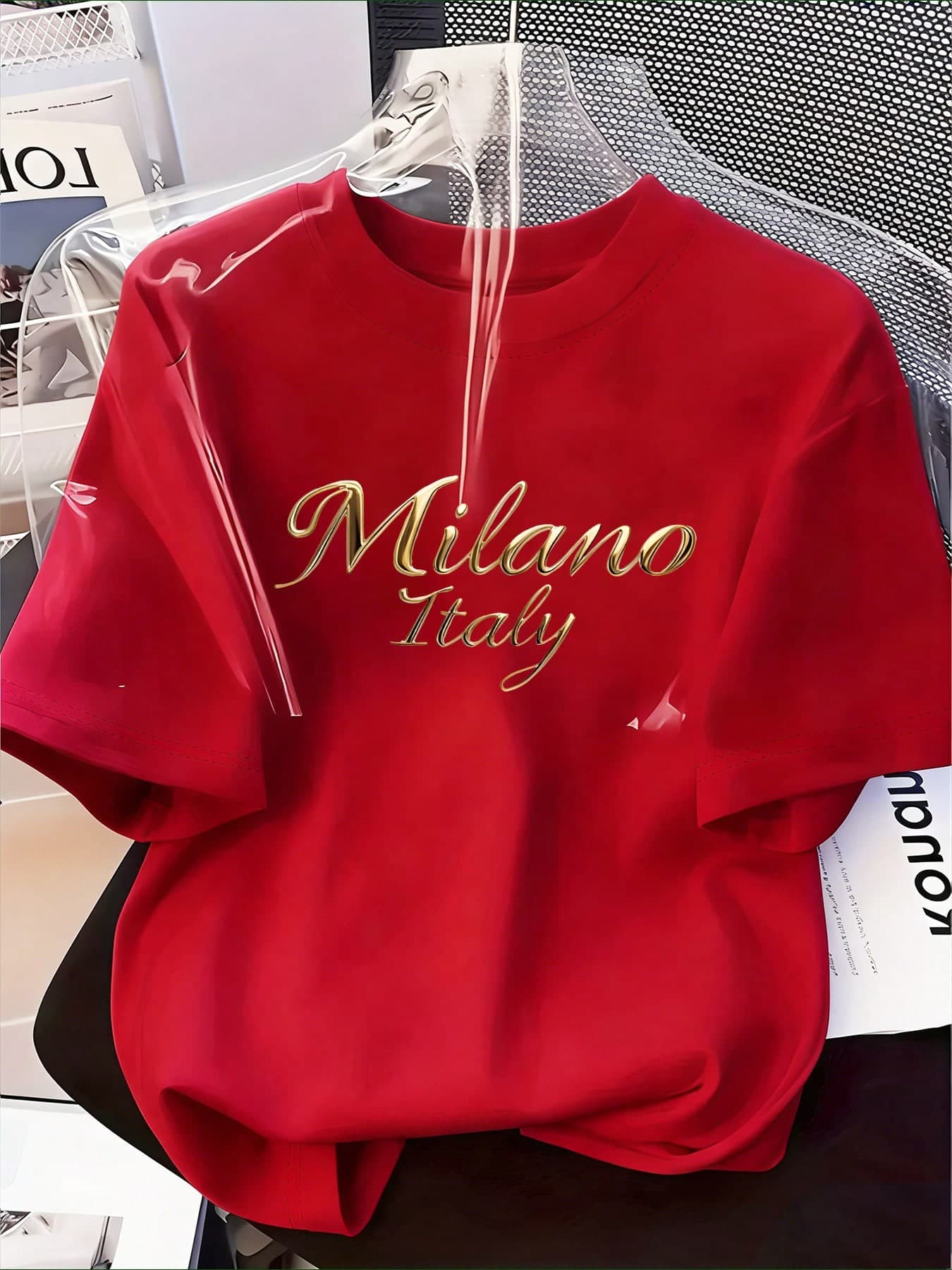 Women's Round Neck Letter Print Casual Versatile Daily Wear Short Sleeve T-Shirt Summer Red