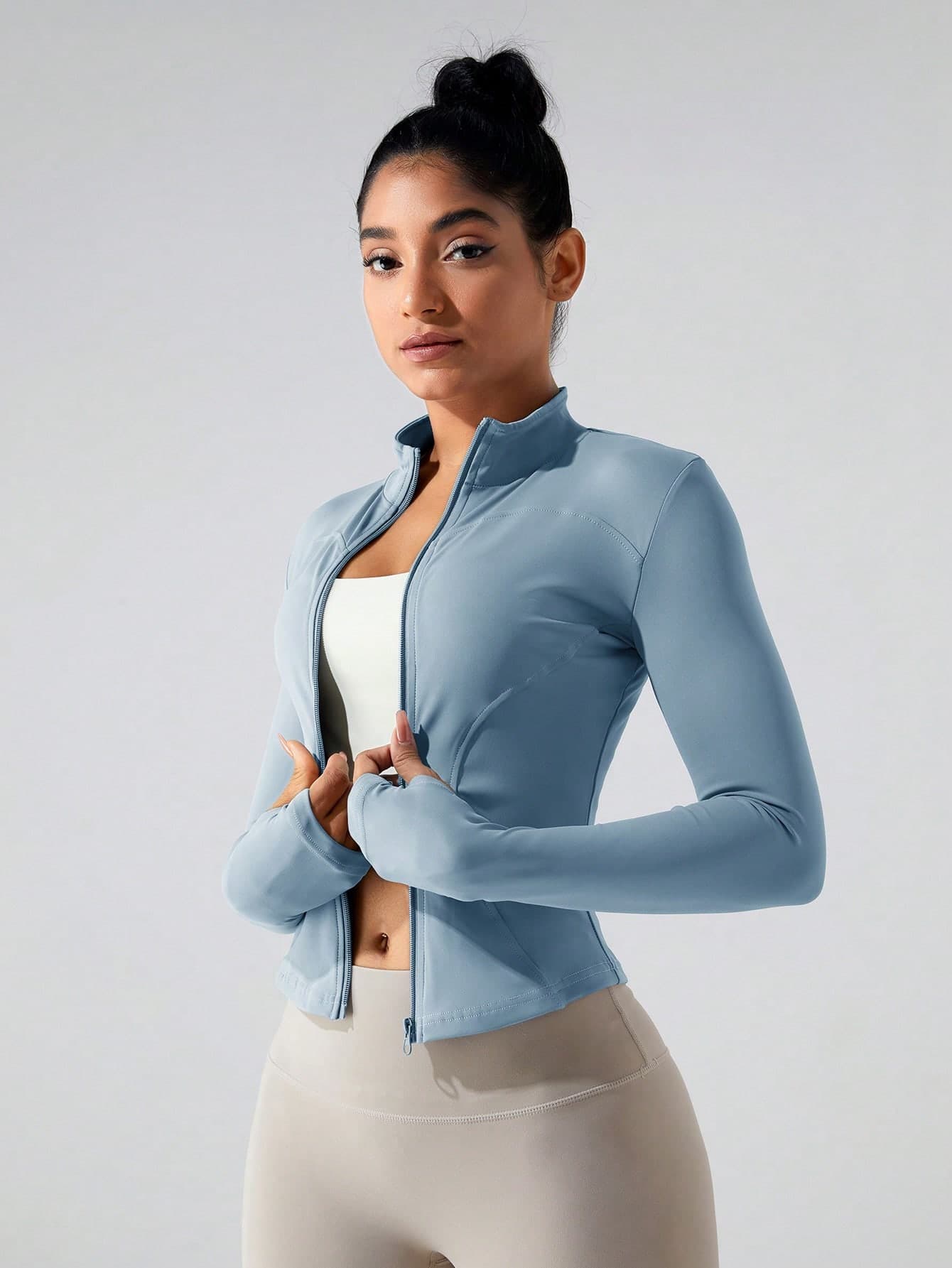 VANEZING Women's Long Sleeve Sports Jacket With Zipper And Thumb Holes, Training Top, Fitness Jacket, Zipper Jacket, Women's Fitness Wear, Running, Outdoor Sports
