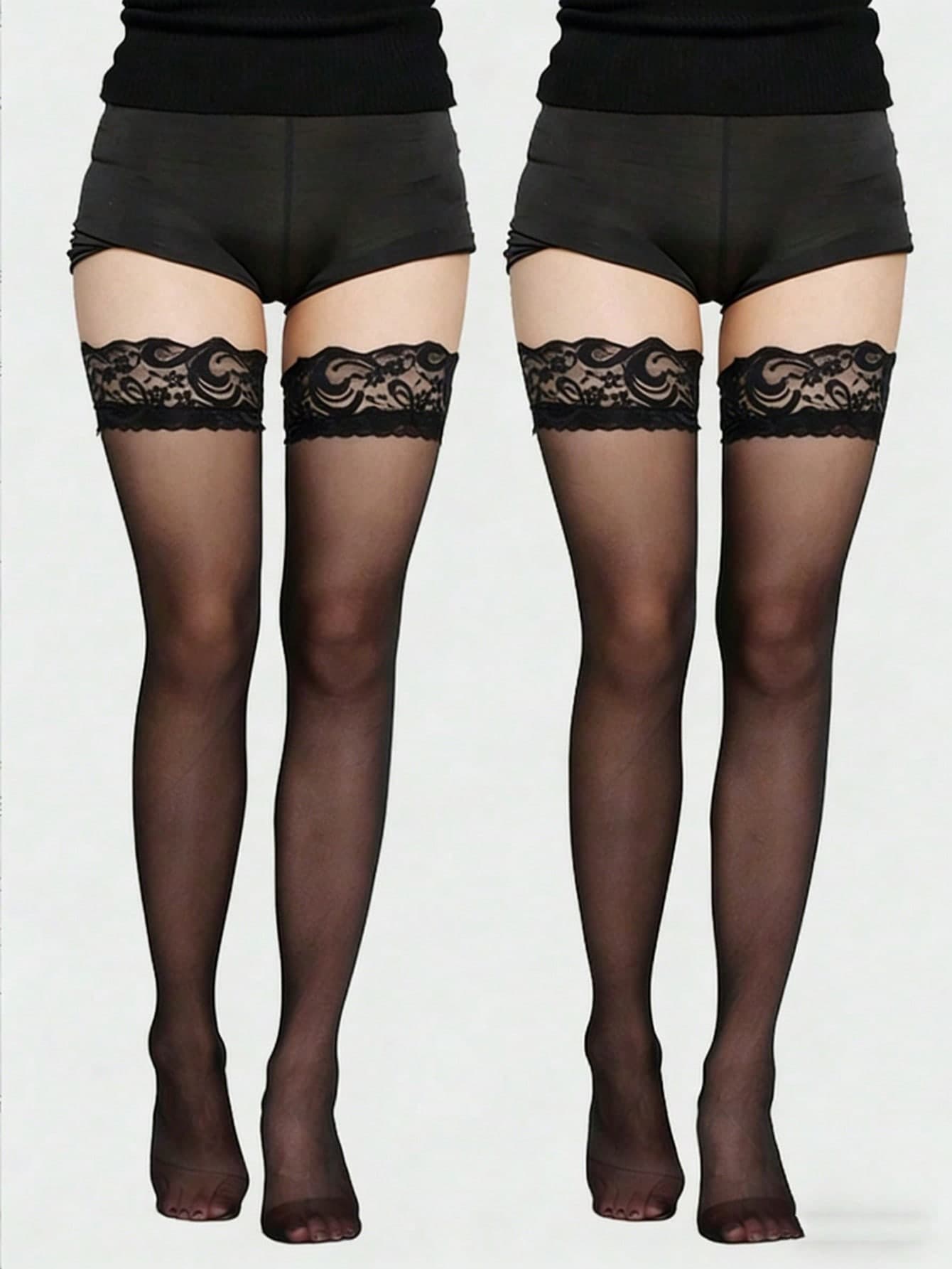 3/2/1 Pair Women Thigh High Stockings, Sheer Lace Over-The-Knee Socks