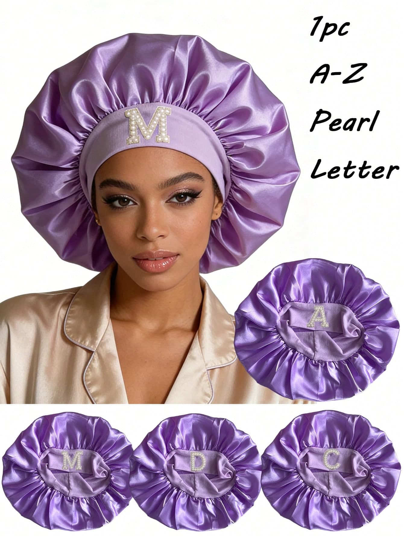 1pc Unisex Personalized A-Z Letter Satin Hair Bonnet, Silk Soft Night Cap, Comfortable Sleep Hair Bonnet, Smooth Satin Finish Daily Cap
