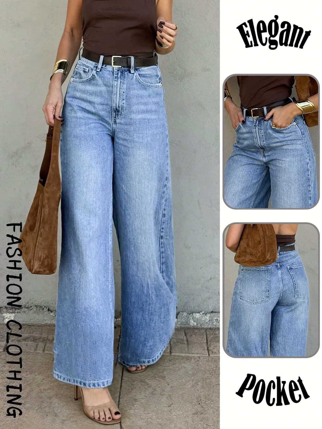 Y2K Vacation Casual Light Blue Women's Washed Loose Straight Leg Jeans, Business Commute Elegant Vintage Style, Summer 2026