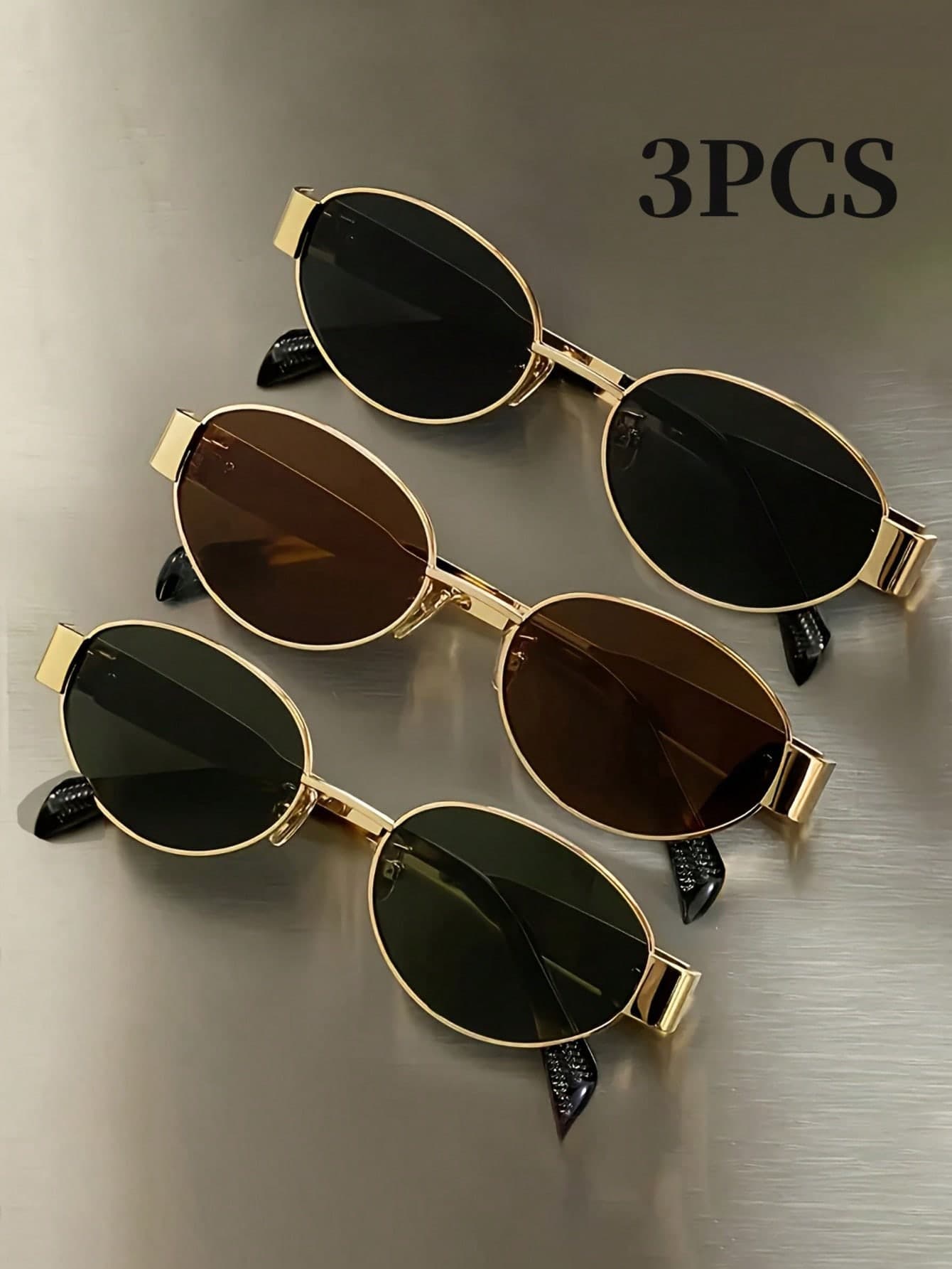 3pcs/Set Summer Fashion Eyeglasses Combo, Retro Oval Metal Frame Decorative Glasses, Unisex Street Photography Daily Commute Accessory