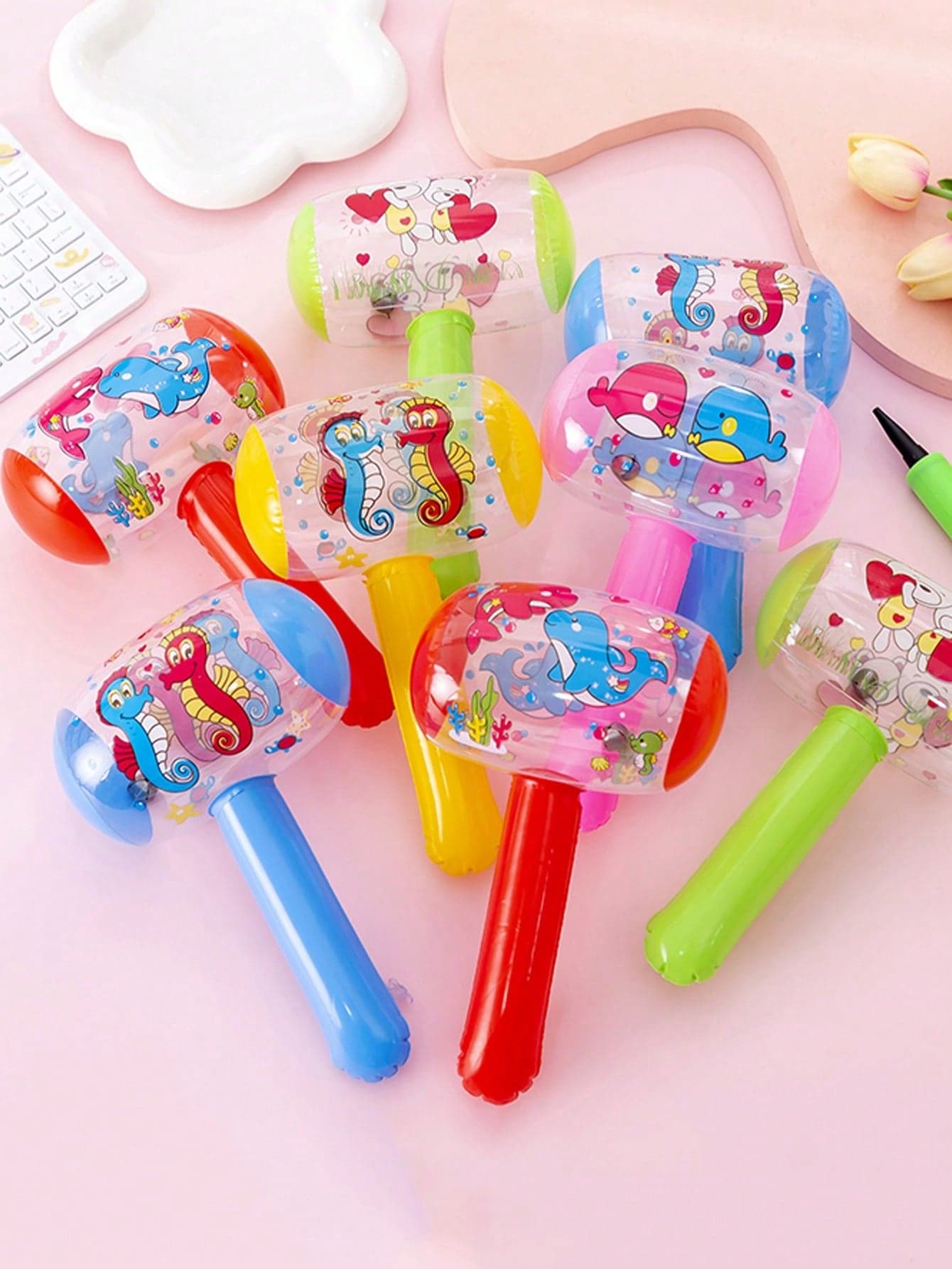 3/6pcs Cartoon Inflatable Hammer Toys, Birthday Party Gifts Rattle Hammer Balloons - Perfect Gifts - Surprise Presents