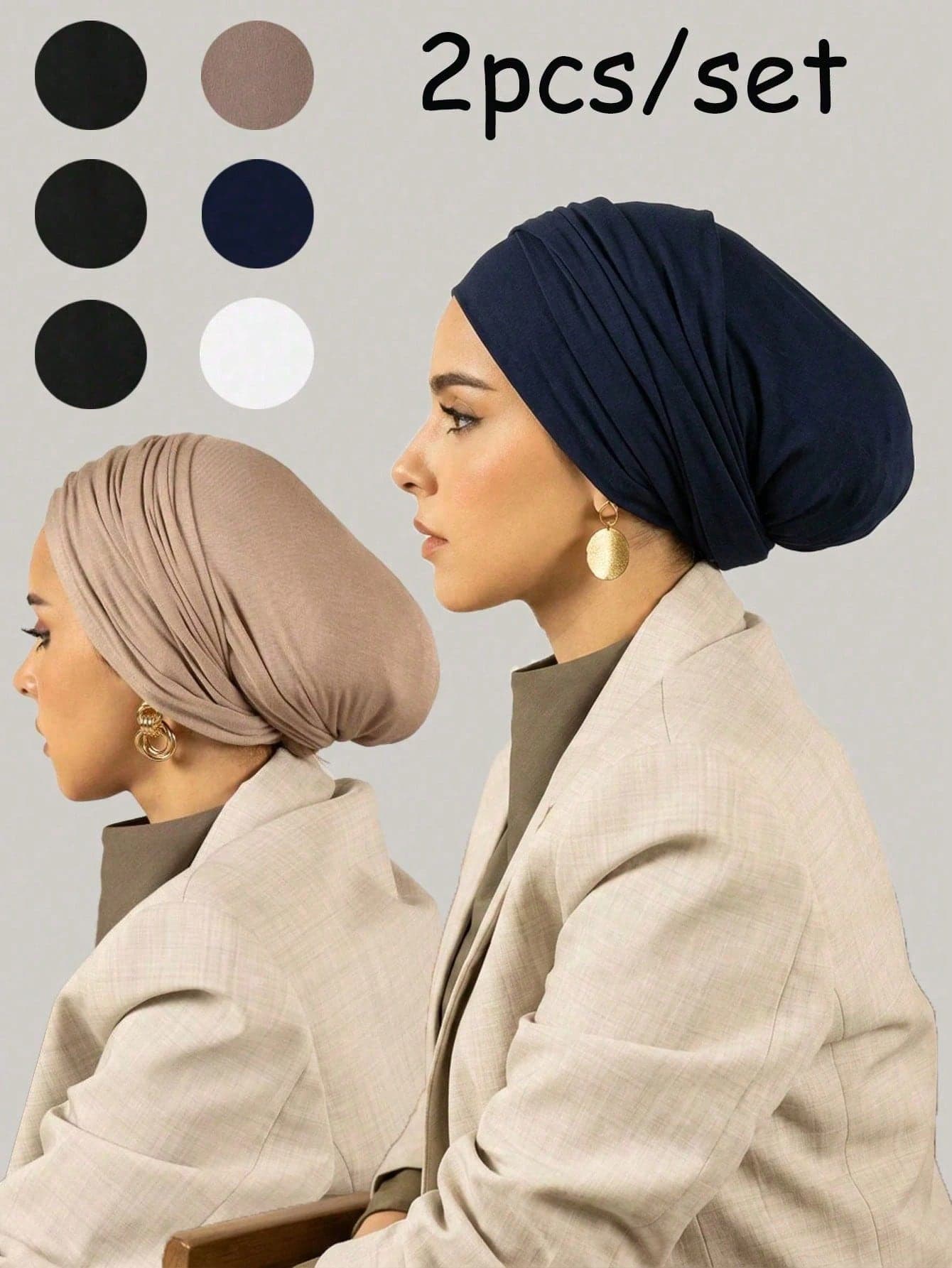 2pcs Women's Classic Solid Color Headscarf/Neck Scarf, 3 Different Wearing Styles, Versatile & Practical, Elastic Comfortable Modal Fabric, Suitable For Daily Wear, Sports, Yoga