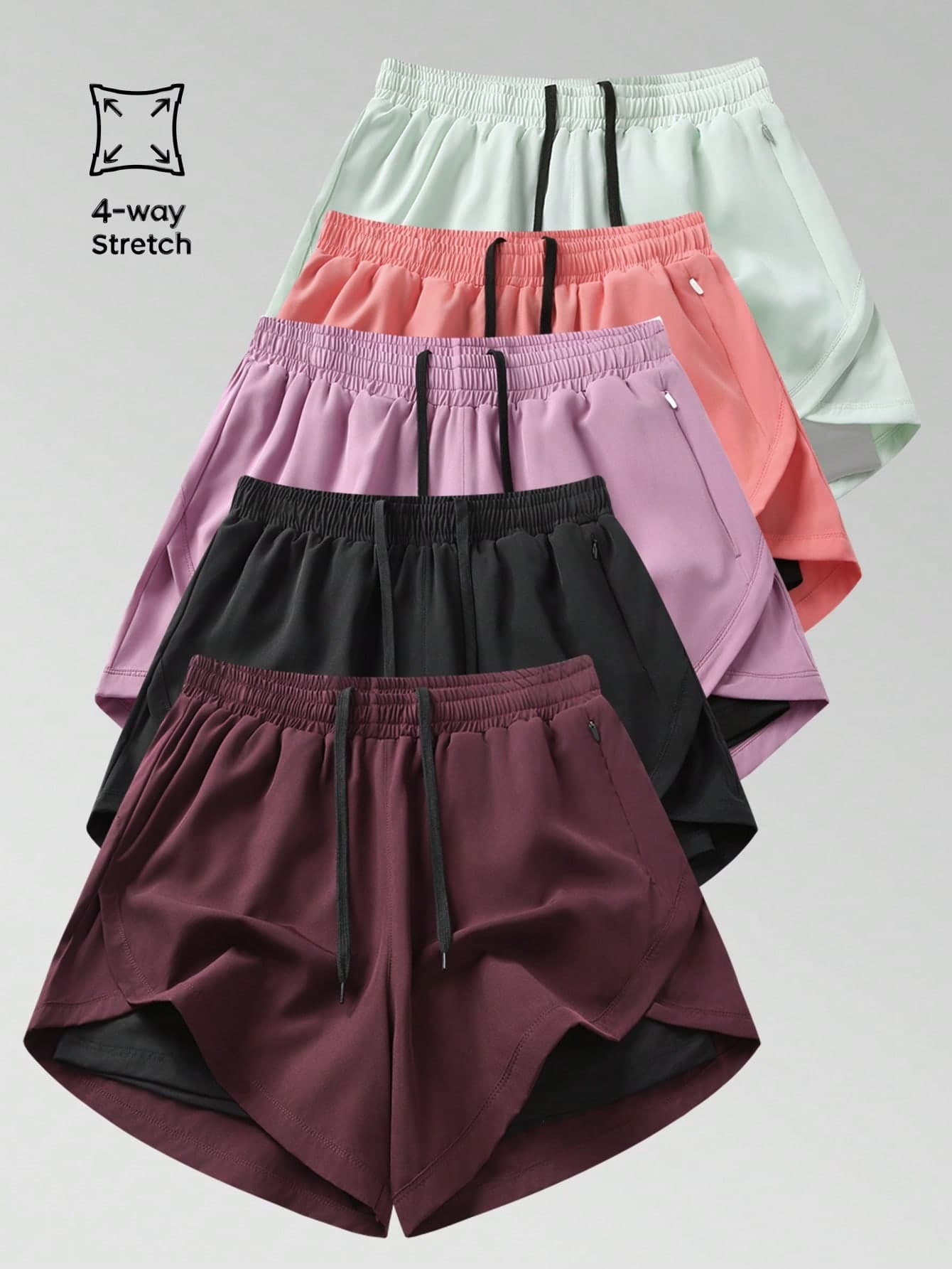1pc Women 2in1 Solid Color Undershort With Casual Shorts, Stretchy 2 Pieces Set, Suitable For Running, Sports, Yoga, Fitness Exercises In Summer