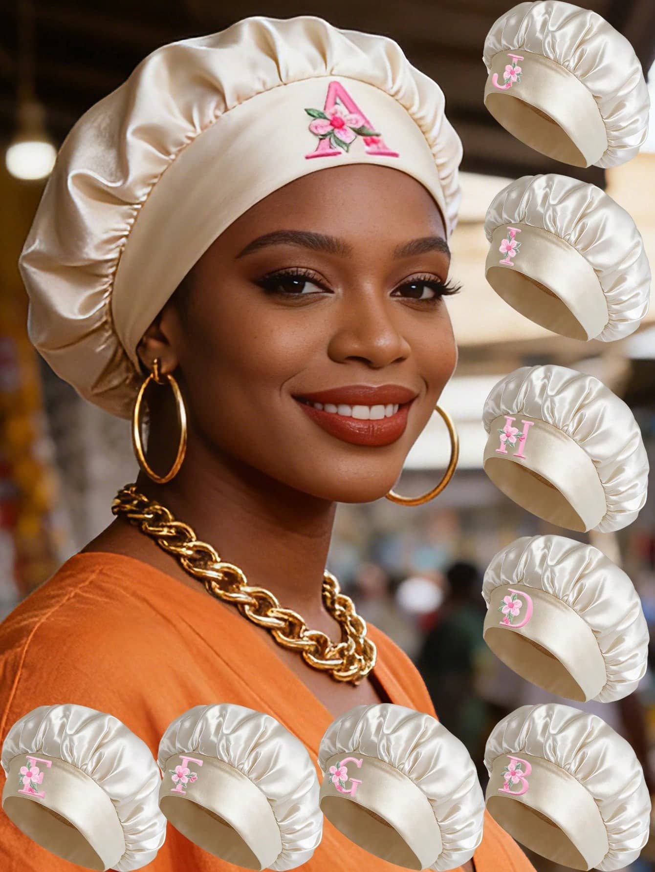 1 Pc A-Z Flower Letter Women's Hair Bonnet For Daily Hair Care, Home Washing, Nighttime Grooming, Commute Styling, Date Outfits & Vacation Trips