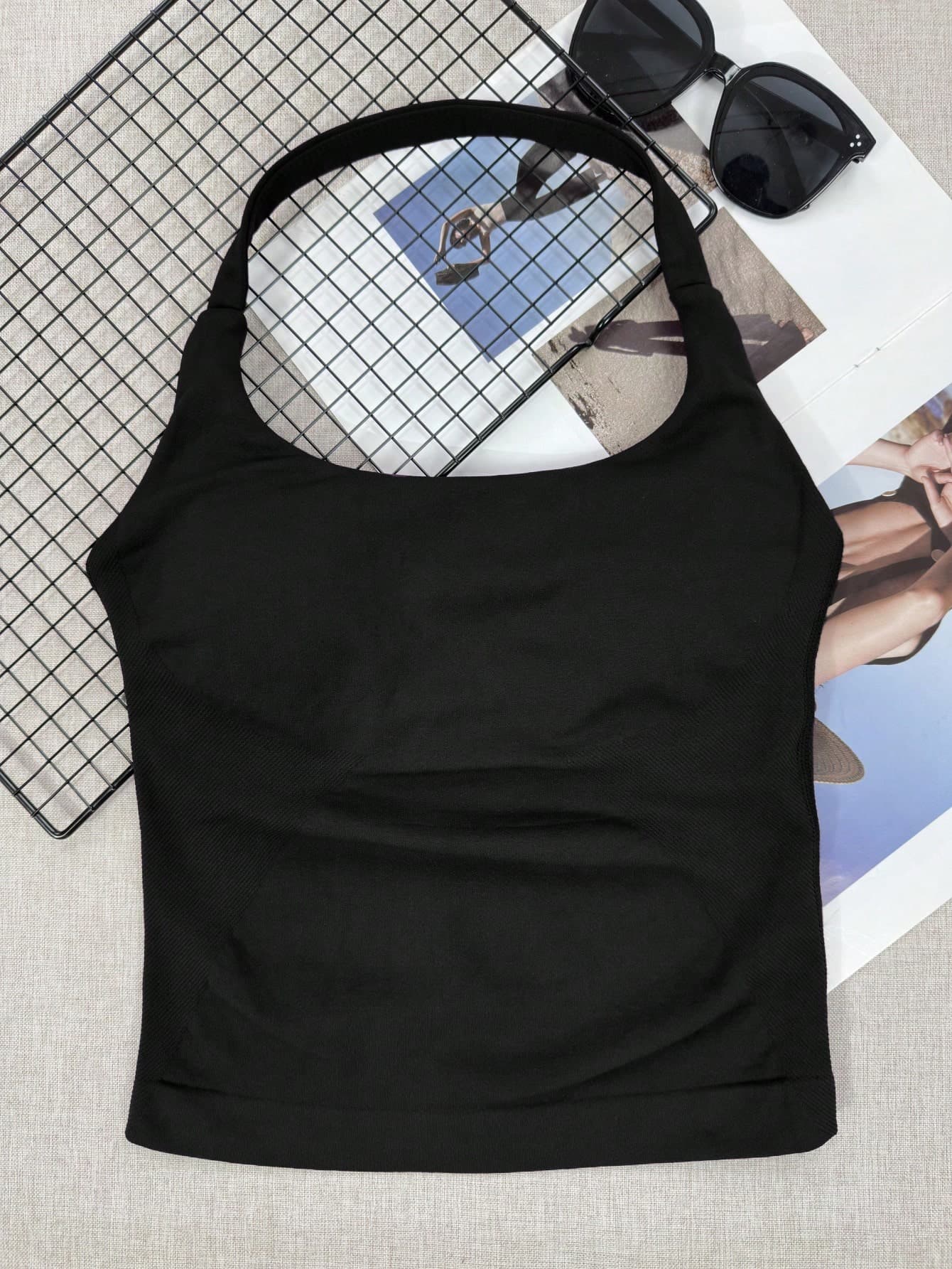Seamless Long Camisole Women's Fitness Tank Top With Removable Bra, Sports Yoga Vest