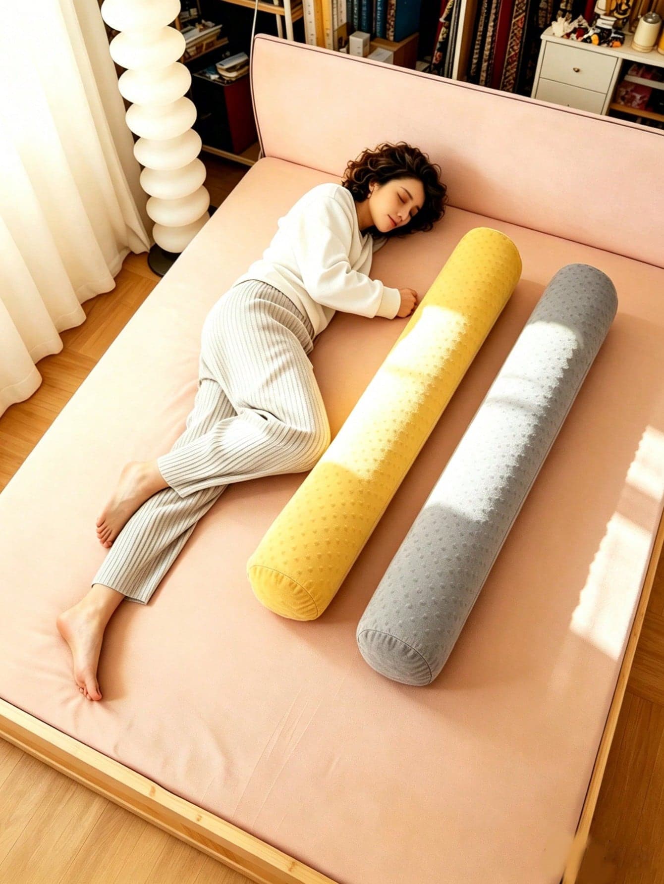 Plush Long Leg Pillow For Women, Pregnancy Side Sleeper Cylindrical Pillow, Removable & Washable Memory Foam Round Pillow, Neck Pain Relief Cervical Pillow, Cylindrical Pillow, Removable Pillowcase, Sleep Neck Pillow, Velvet Polka Dot Birthday/Holiday Gift