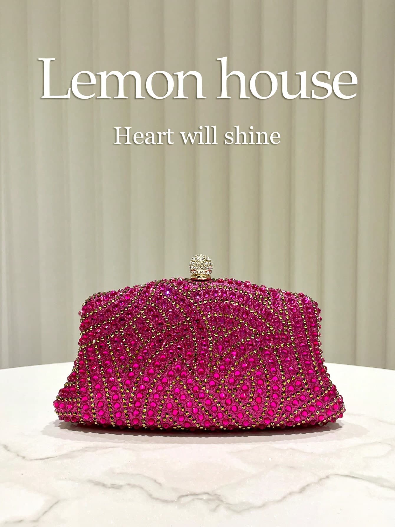 1pc Shiny Fuchsia Elegant Crystal Decor Clutch Bag, Metal Chain Shoulder Strap, Fashion Formal Evening Bag, Suitable For Gala, Wedding, Party, Gift For Women