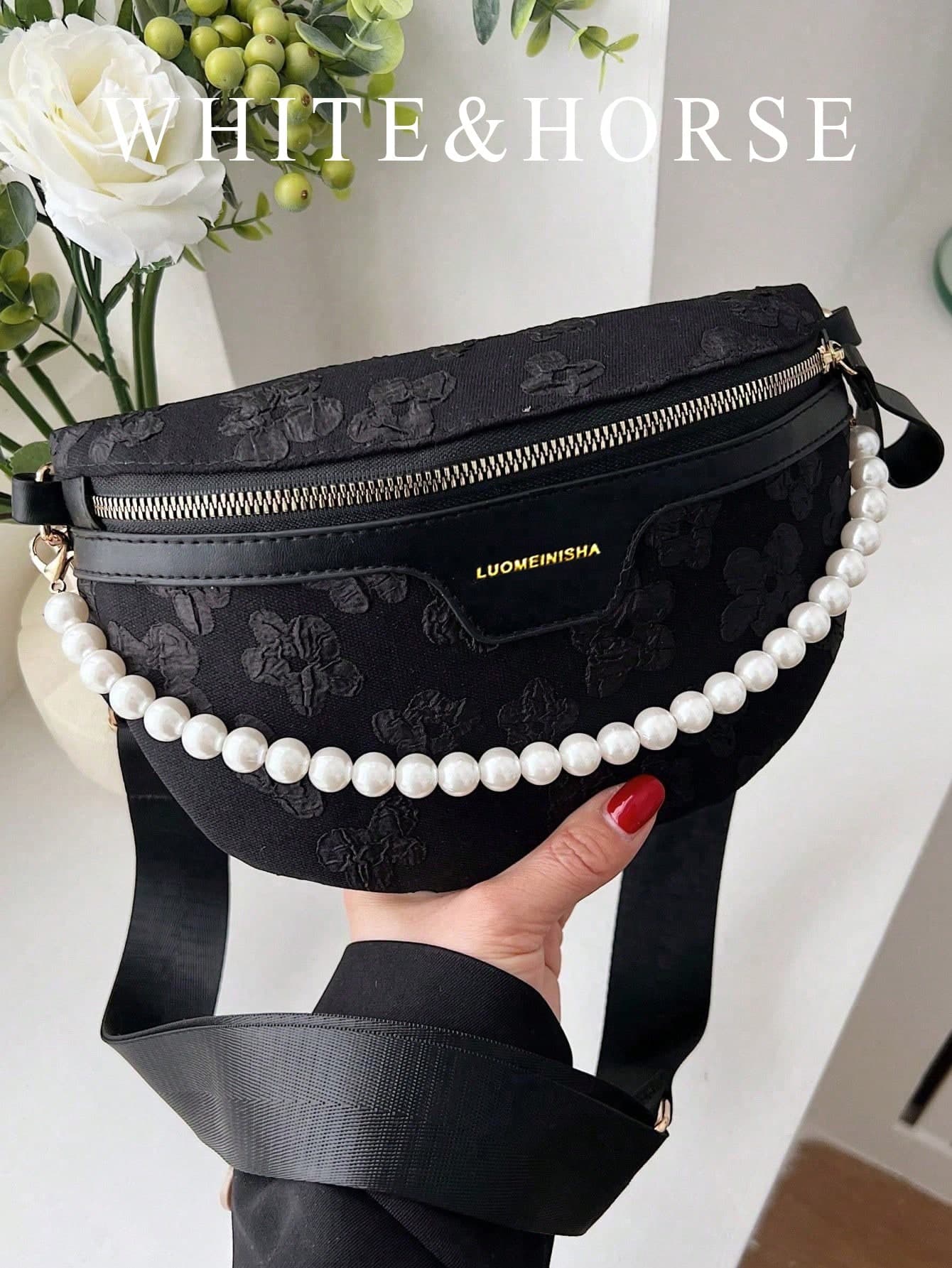 Pearl Decor Women Crossbody Waist Bag Chest Bag