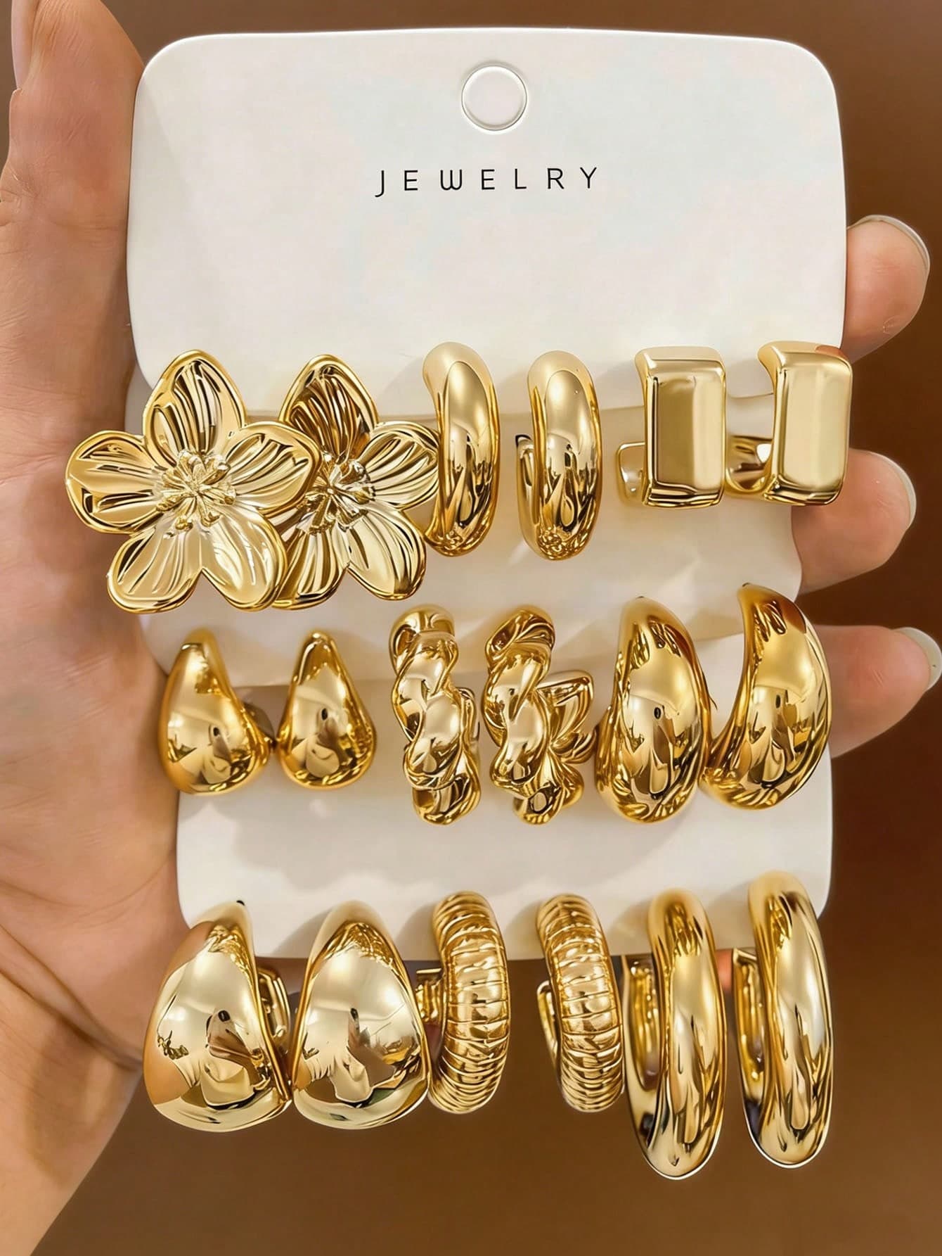 6-18pcs Gold-Tone Fashion Earring Set, Stylish & Elegant, Suitable For Daily, Party, And Event Wear