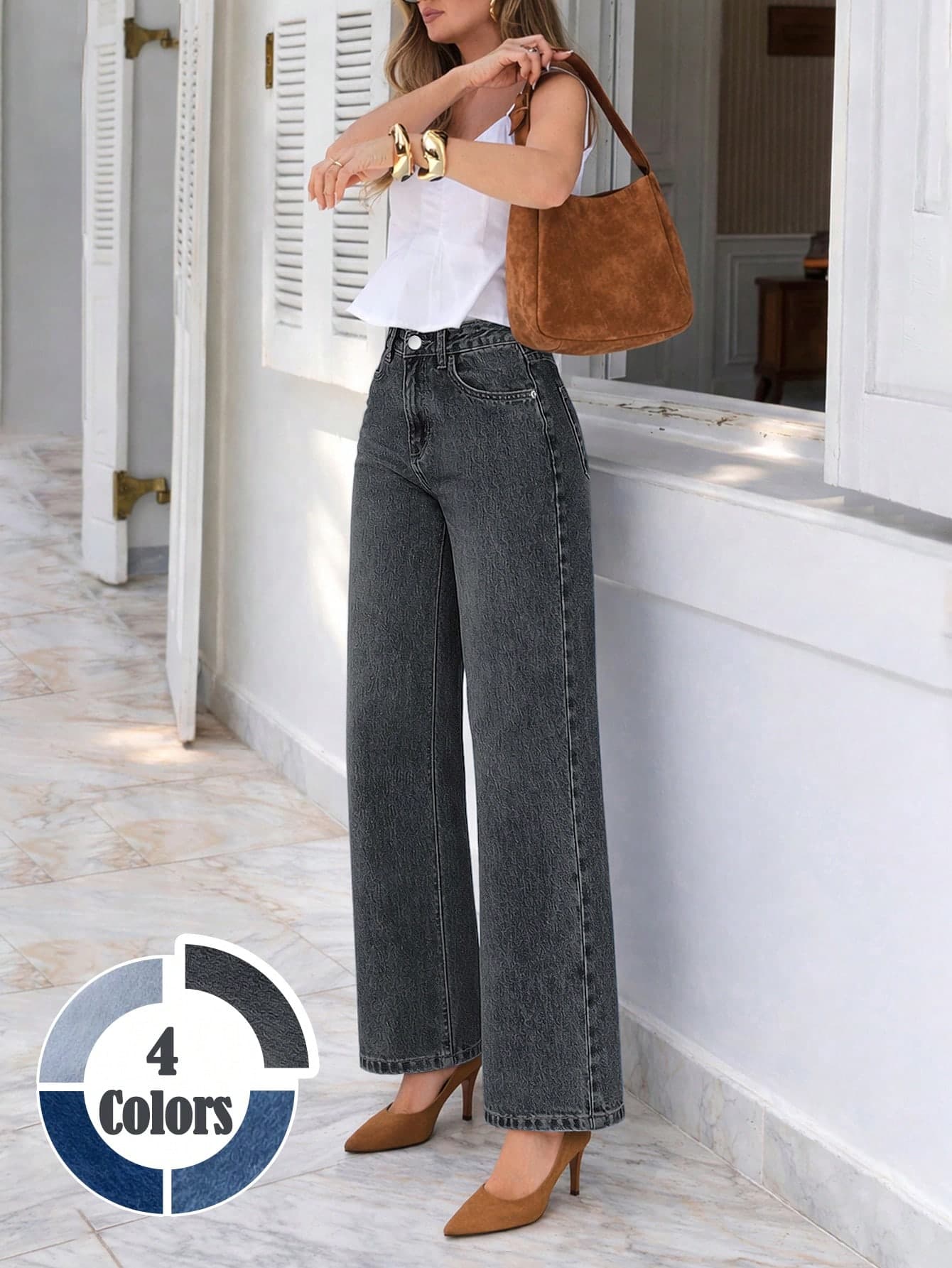 Women's Light Blue Loose Elastic Wide-Leg Jeans, Versatile For Vacation, Commute And Daily Wear Casual