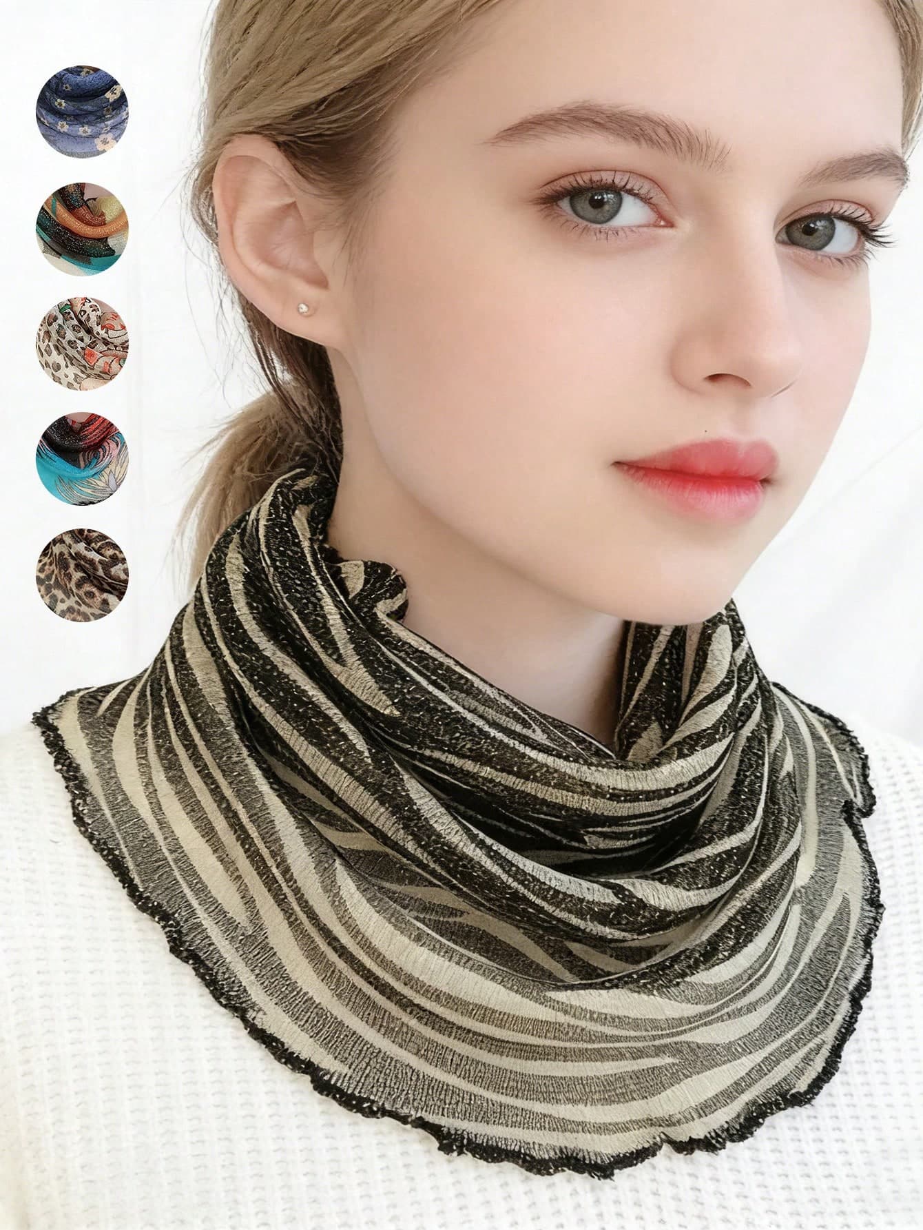 1pc Versatile Printed Face Mask/Neck Gaiter, Fashionable Mesh Ruffle Edge Ear Loop Headband,Scarf,Beach,Holiday,Accessories,Travel Essential