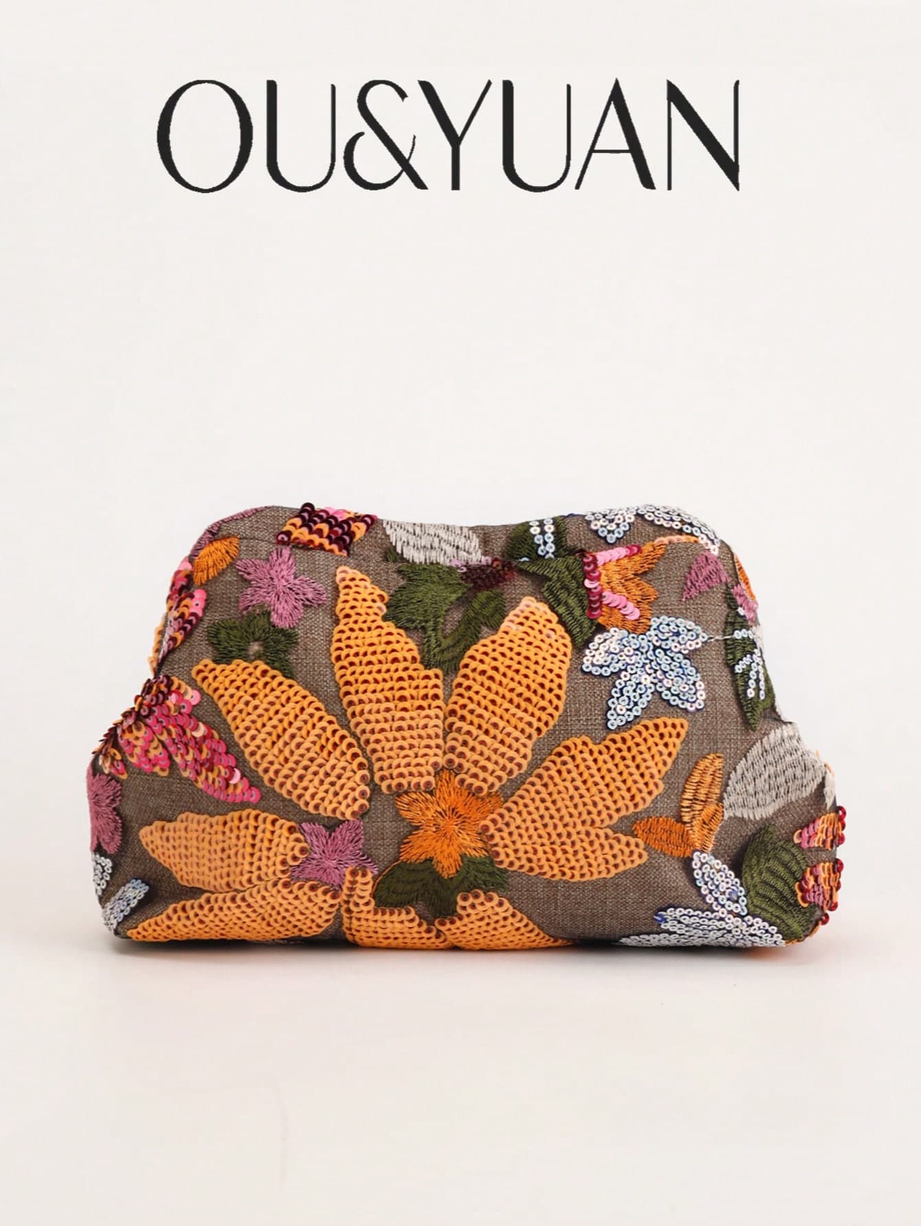 Women's Bohemian Floral Embroidered Sequin Clutch Bag, Vintage Luxurious Random Pattern Evening Bag, Suitable For Summer Vacation, Wedding And Party