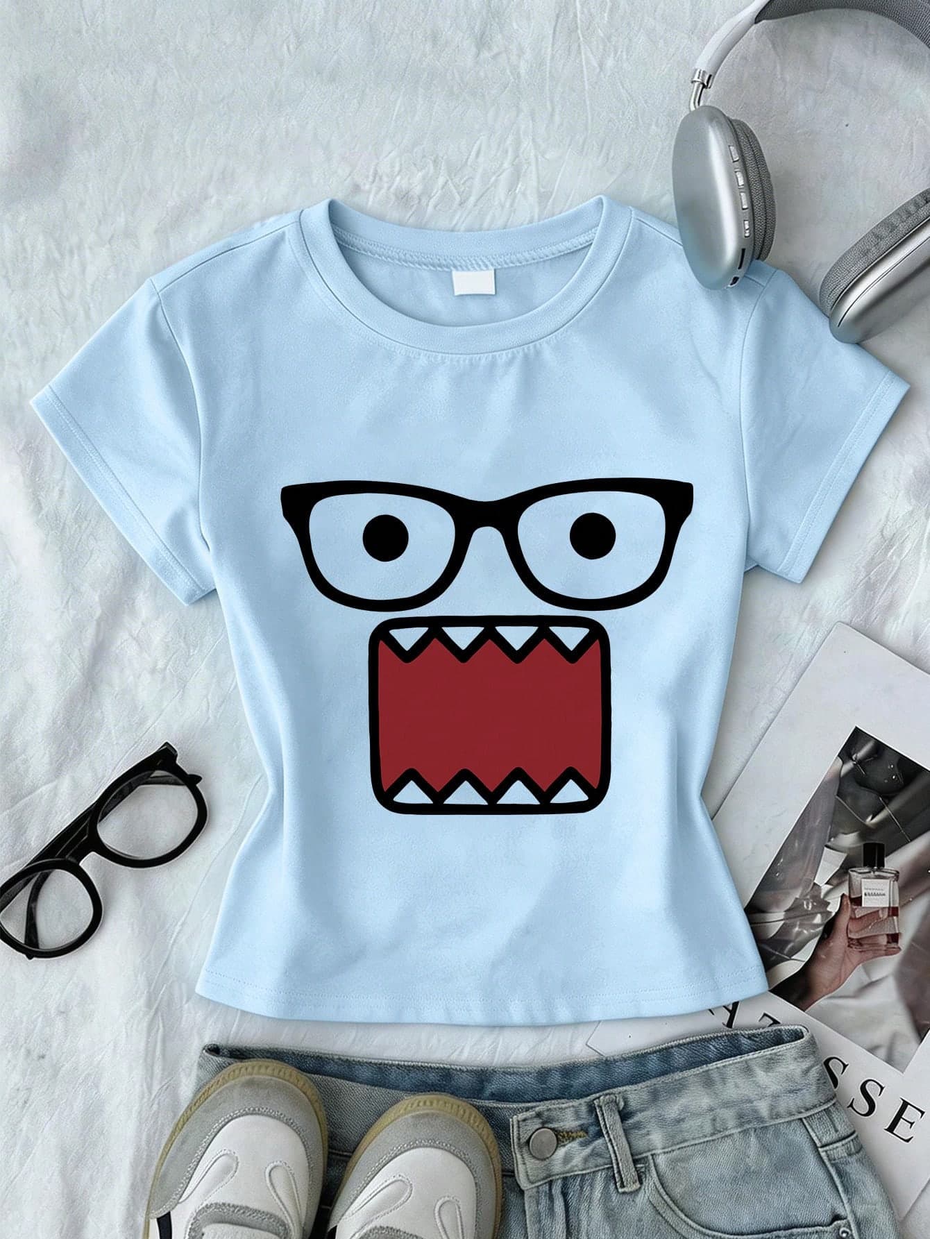 Juniors' Graphic Print Cropped Top, Casual Summer Fitted Short Sleeve Crop Tee, Girls' Comfortable Fit Cropped T-Shirt
