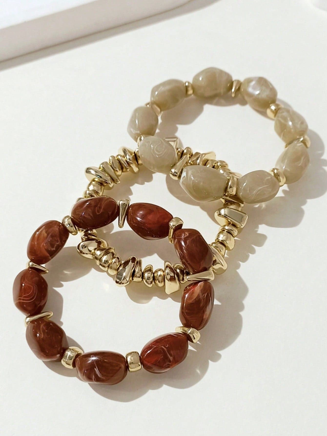 3pcs/Set Fashion Vintage Bohemian Multi-Layer Acrylic Elastic Beaded Bracelets For Women (New Small Size)