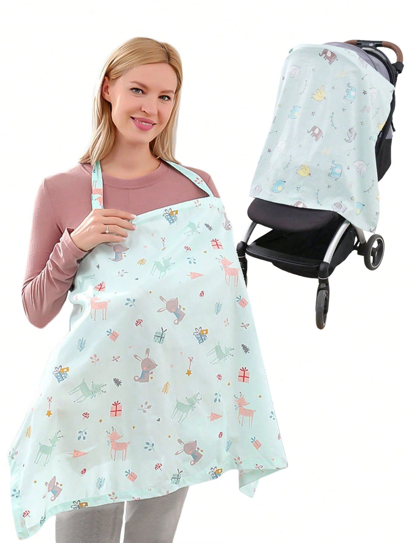 Maternity Nursing Scarf, Stroller & Car Seat Cover, Lightweight Breathable Outdoor Breastfeeding Cloak With 360° Coverage & Mesh Layer, Curved Neckline Privacy Nursing Apron For Newborns