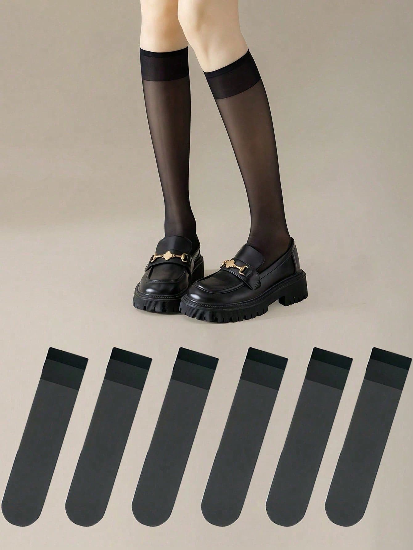 3 Pairs Women's 15D Skin-Tone Thigh High Stockings, Suitable For Daily Wear