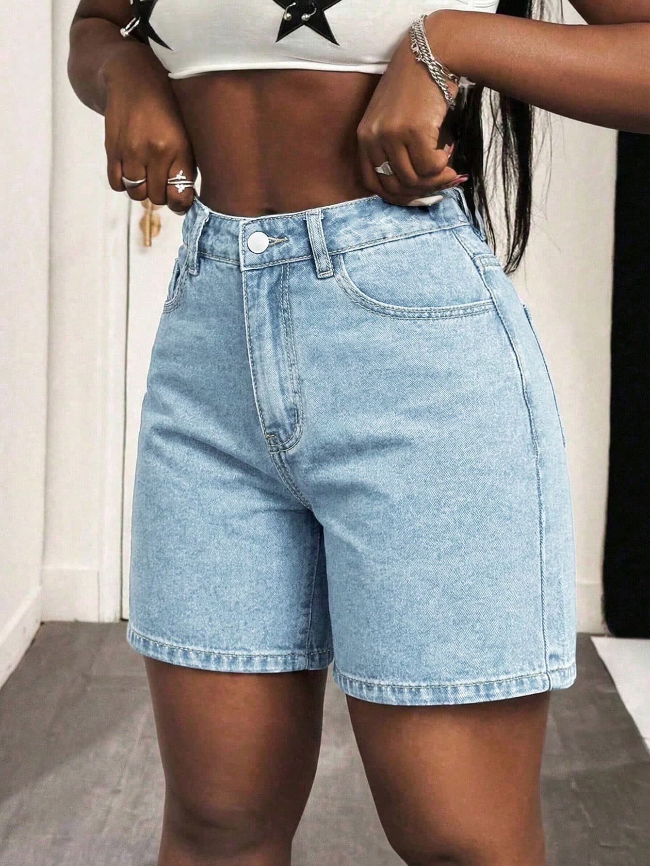 Women's Solid Color Bermuda Denim Shorts Casual Summer