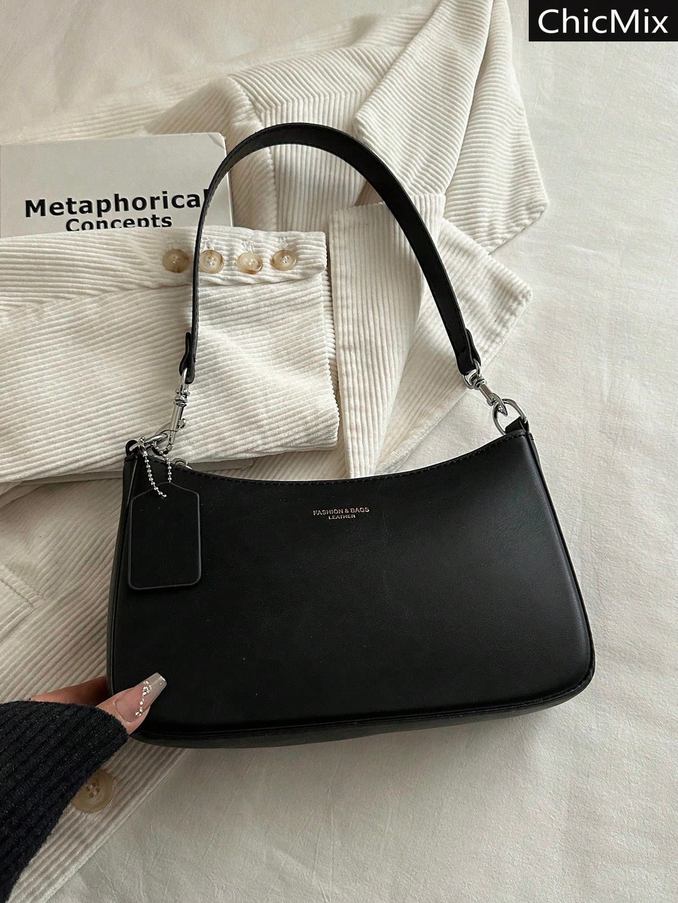 Elegant Solid Color Handbag With Pendant, Classic Versatile Fashion Letter Decor Women's Shoulder Crossbody Bag, Suitable For Shopping, Wallet, Young Ladies, College Students, Newlyweds, Office Workers. Ideal For Office, School, Work, Business