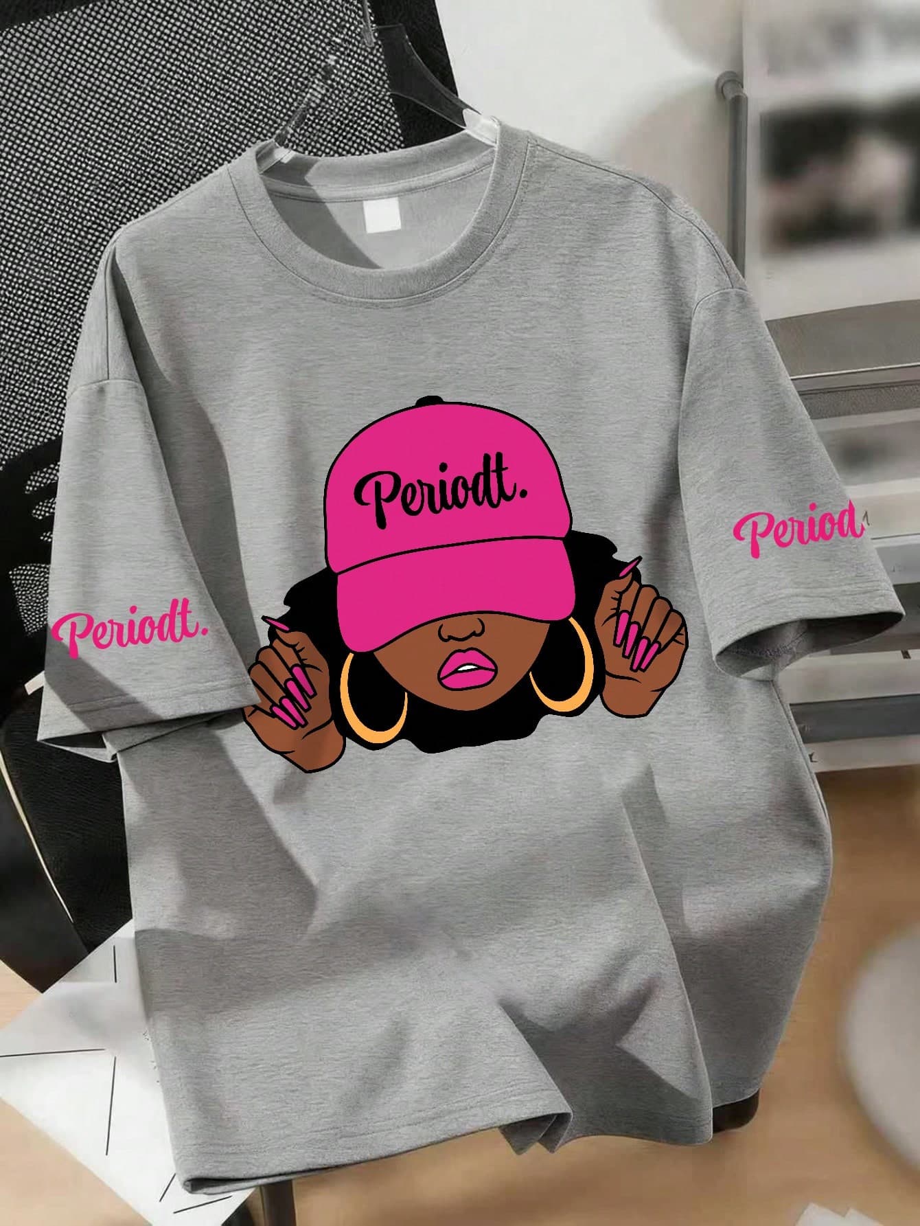 Fashionable Graphic Tee With Girl & Letter Print, Comfortable Daily Wear For Teenage Girls