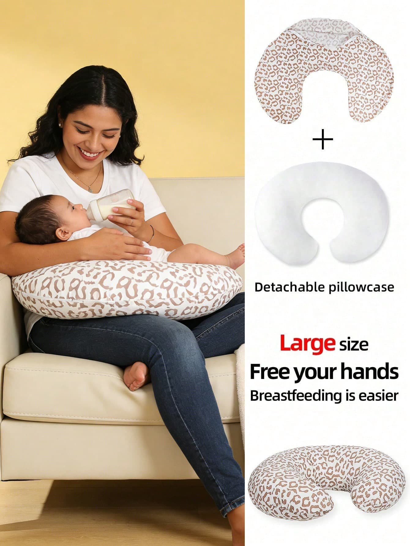 1PC New Large Size Nursing Pillow, Upgraded Maternity Nursing Pillow For 0-2 Years Old, Thickened And Widened Leopard Print Nursing Pillow, Multifunctional Feeding Pillow, Maternity Pillow, Anti-Spit-Up Baby Pillow, Soft Baby Pillow, Newborn Gift, Nursing Supplies For Moms