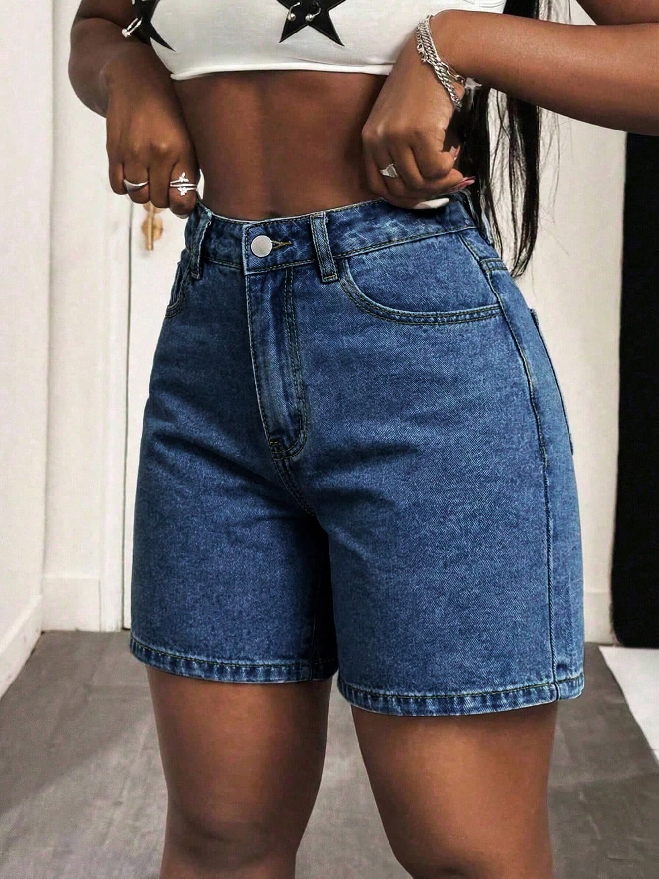 Women's Solid Color Bermuda Denim Shorts Casual Summer