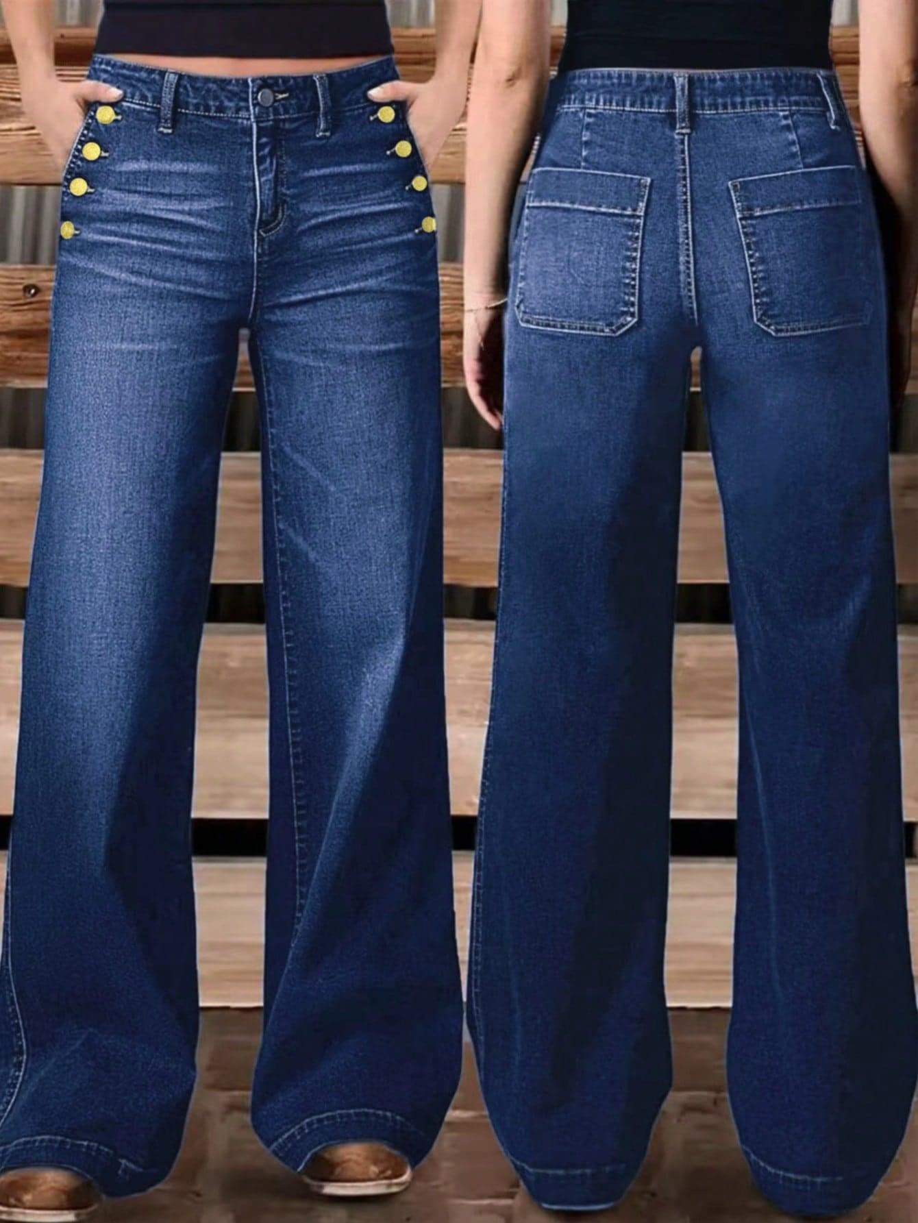 New Women's Multiple Button Washed Slim Straight Casual Jeans, High Quality Denim Pants Spring