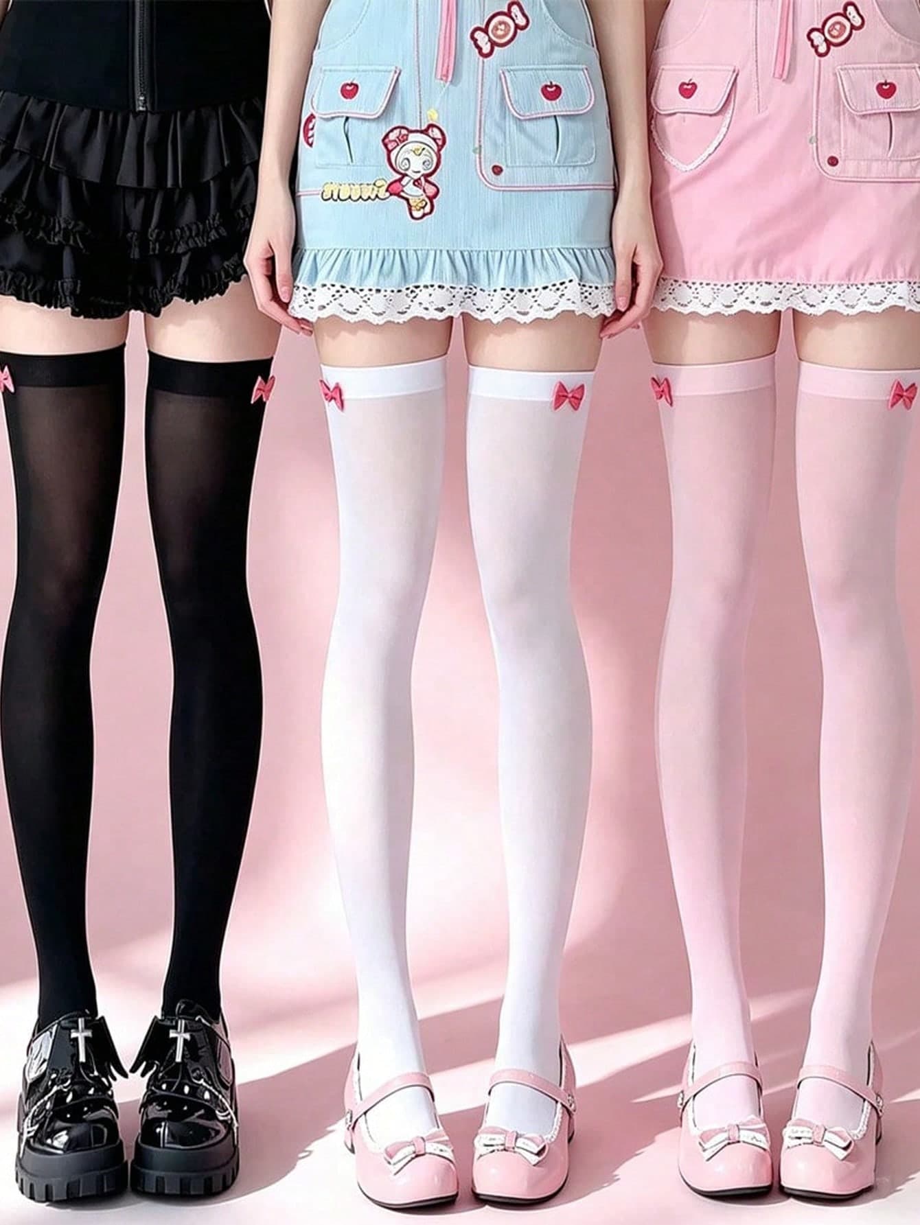 1 Pair Cute Bow Velvet Thigh High Socks, Soft Moe JK School Style Stockings, Lolita Party & Daily Wear Tall Slimming Socks