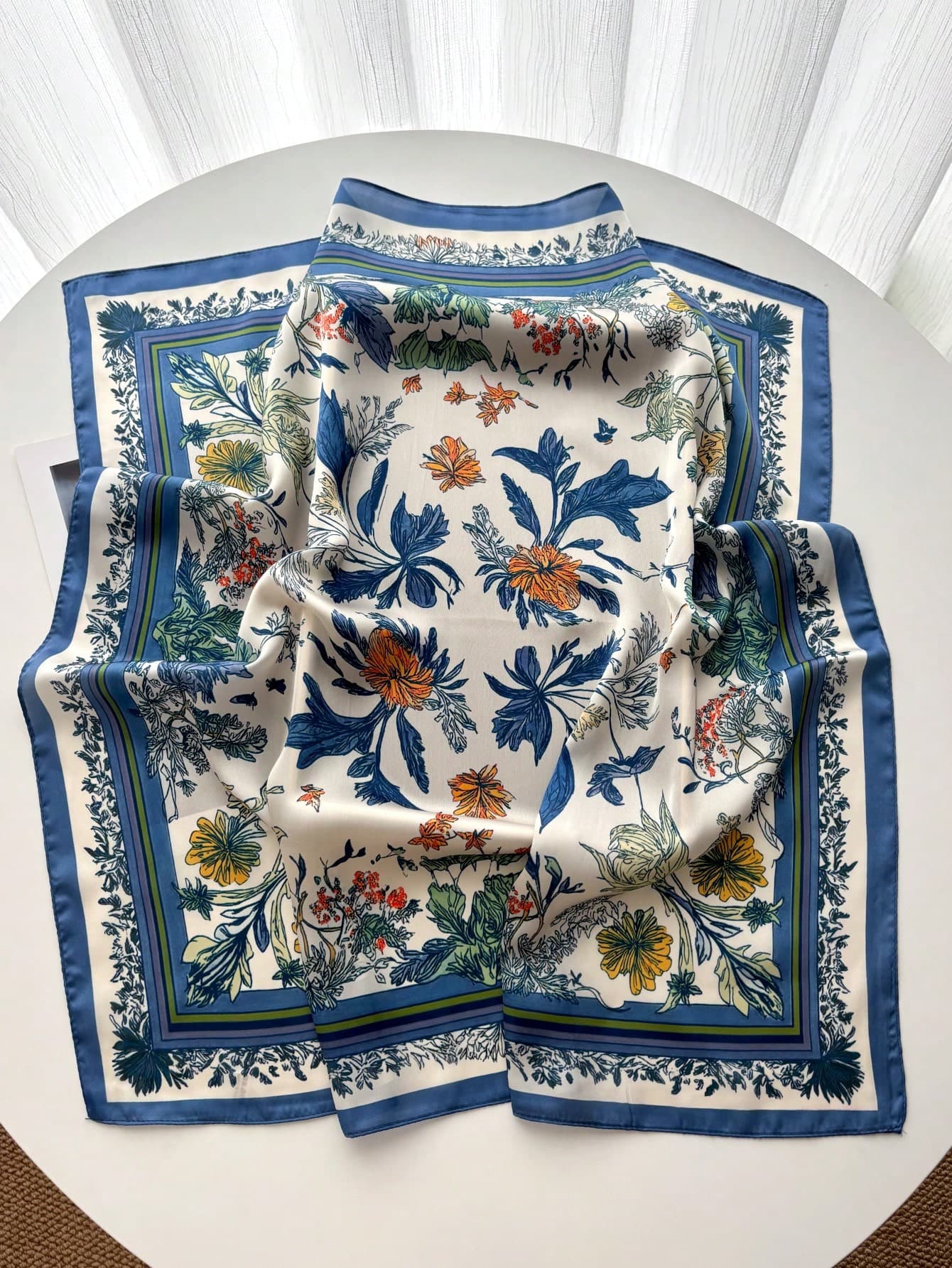 1pc Women's Retro Printed Thin Satin Scarf, Faux Silk Material, Bohemian Vintage Casual Style, As Scarf Or Shawl