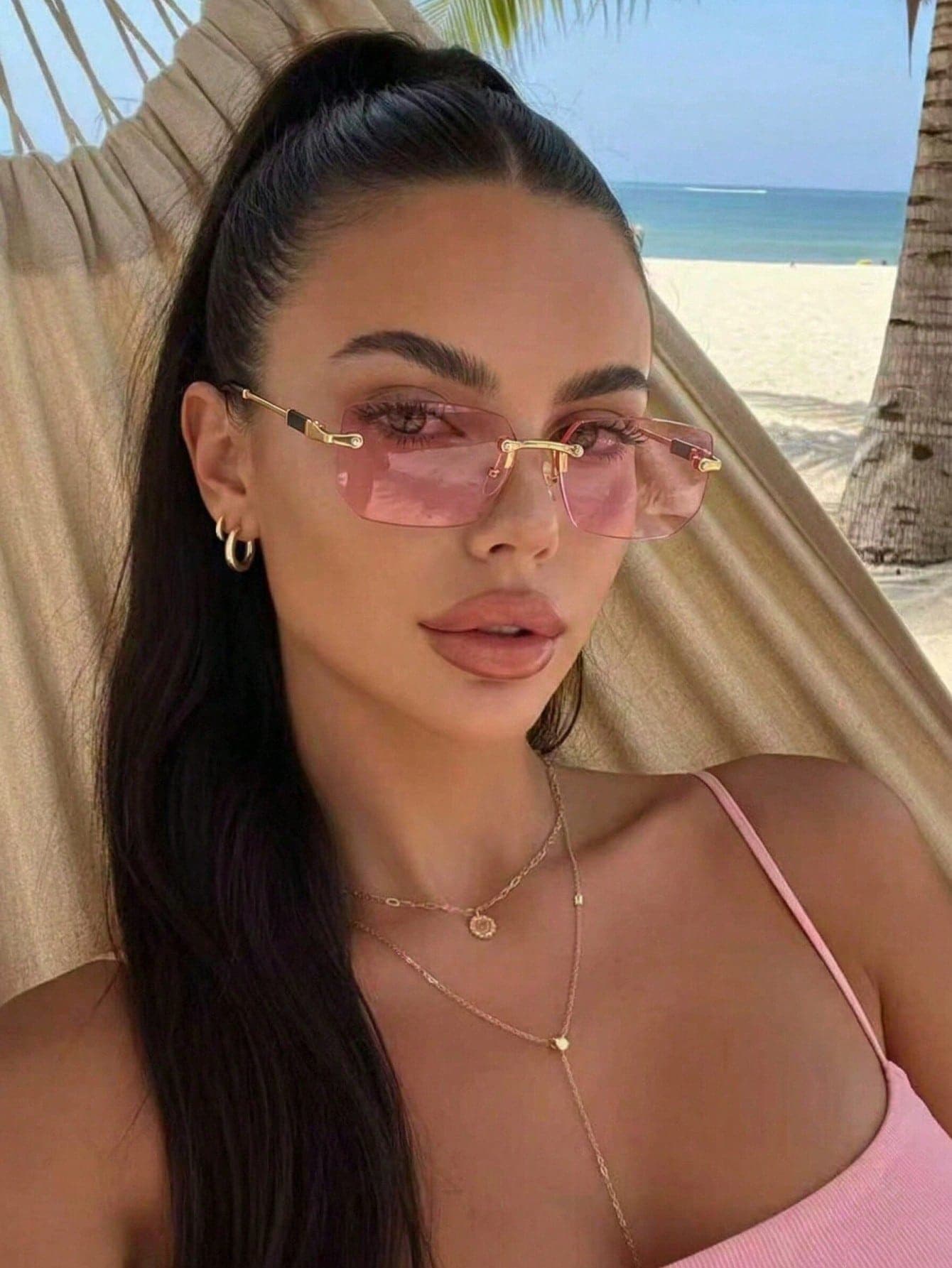 1pc Women's Frameless Edged Rectangular Small Frame Ocean Slice Dopamine Y2K Metal Retro Bohemian Holiday Decorative Fashion Glasses, Suitable For Beach, Seaside, Street Photography, Dating, Driving, Hiking, Outdoor Activities, Unisex