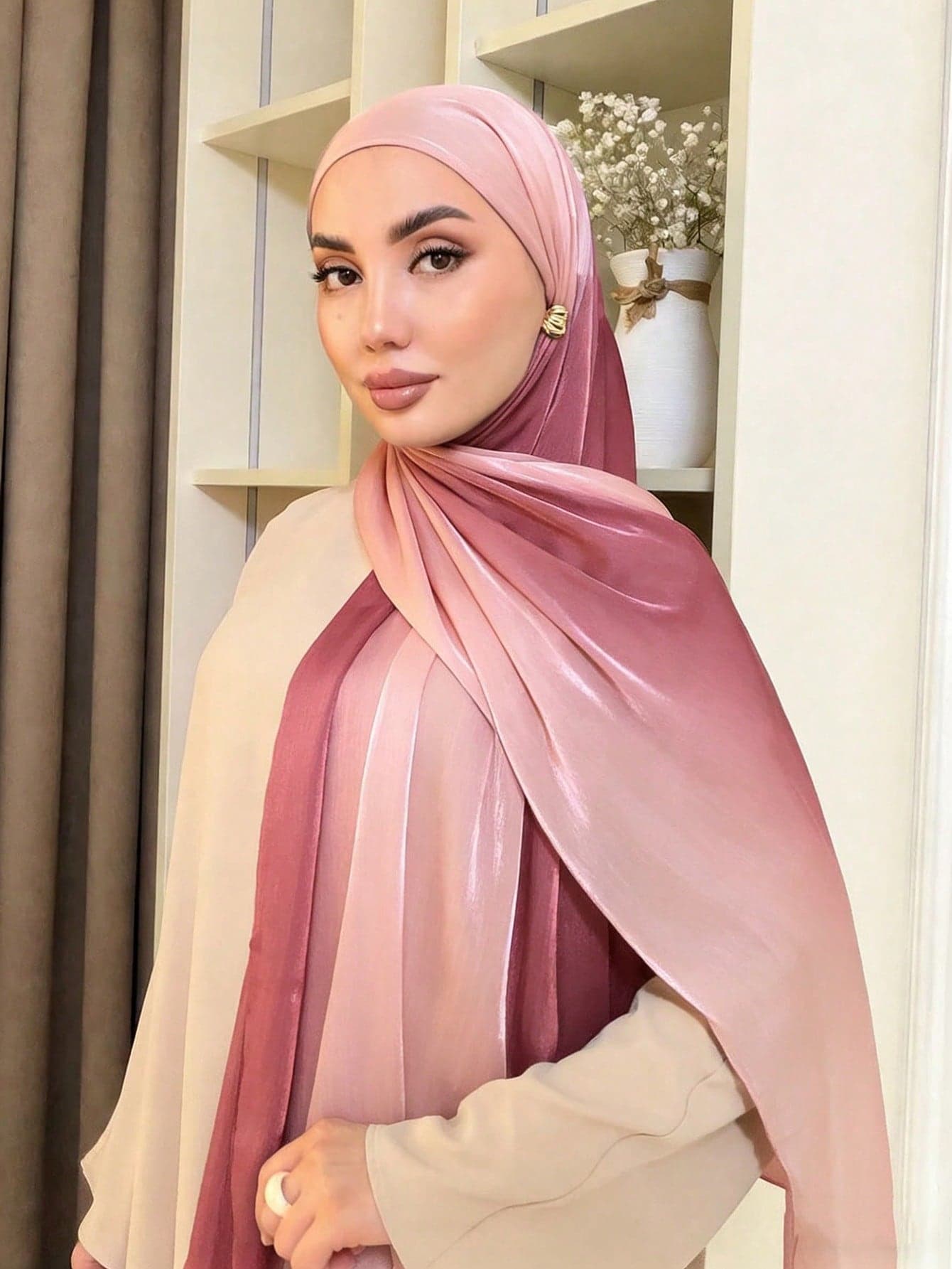 New Ombre Gradient Color Modest Women's Shiny Organza Hijab Scarf, Lightweight And Breathable,Beach,Holiday