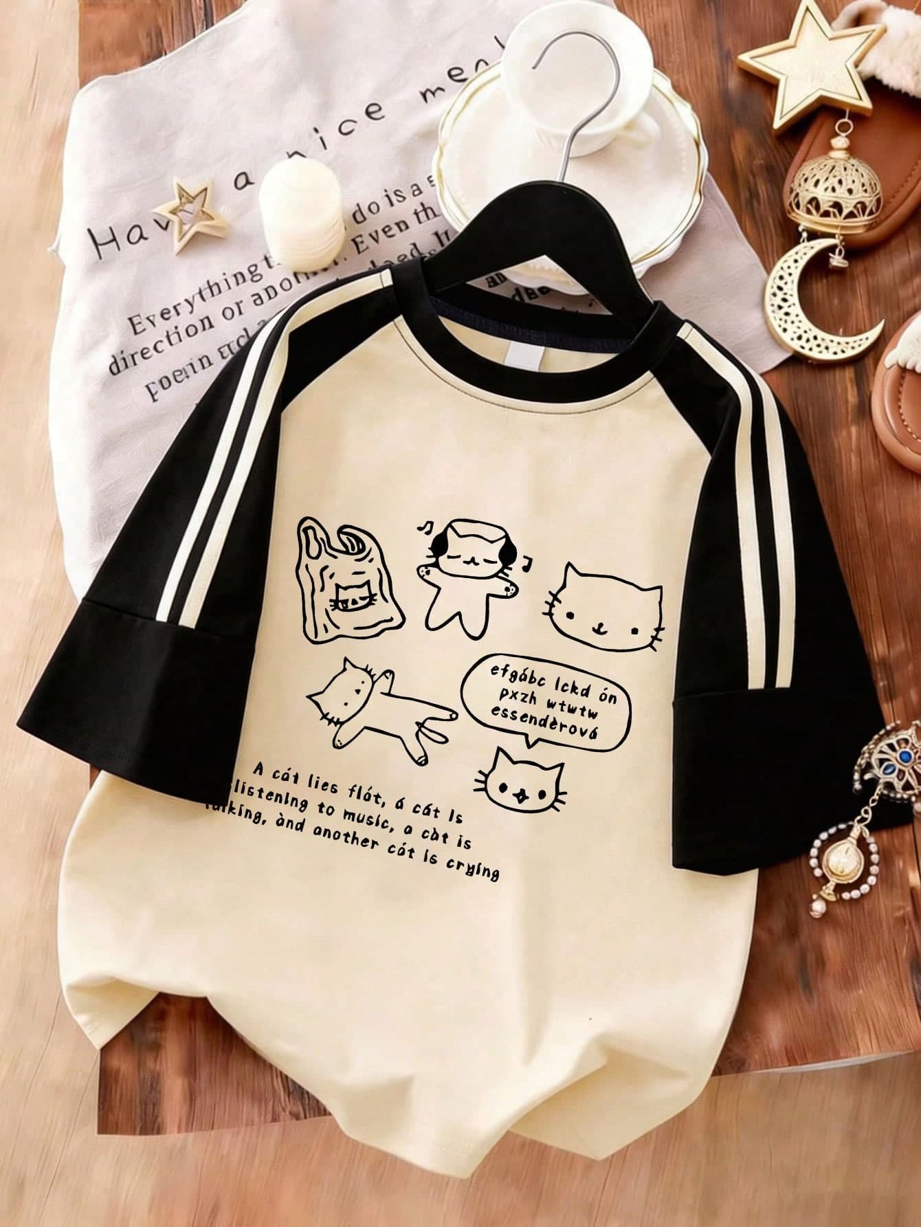 Summer New Fashion, Girl's Contrast Color Short Sleeve T-Shirt, Casual Funny Pattern Top, Suitable For School/Sports/Outdoor Activities