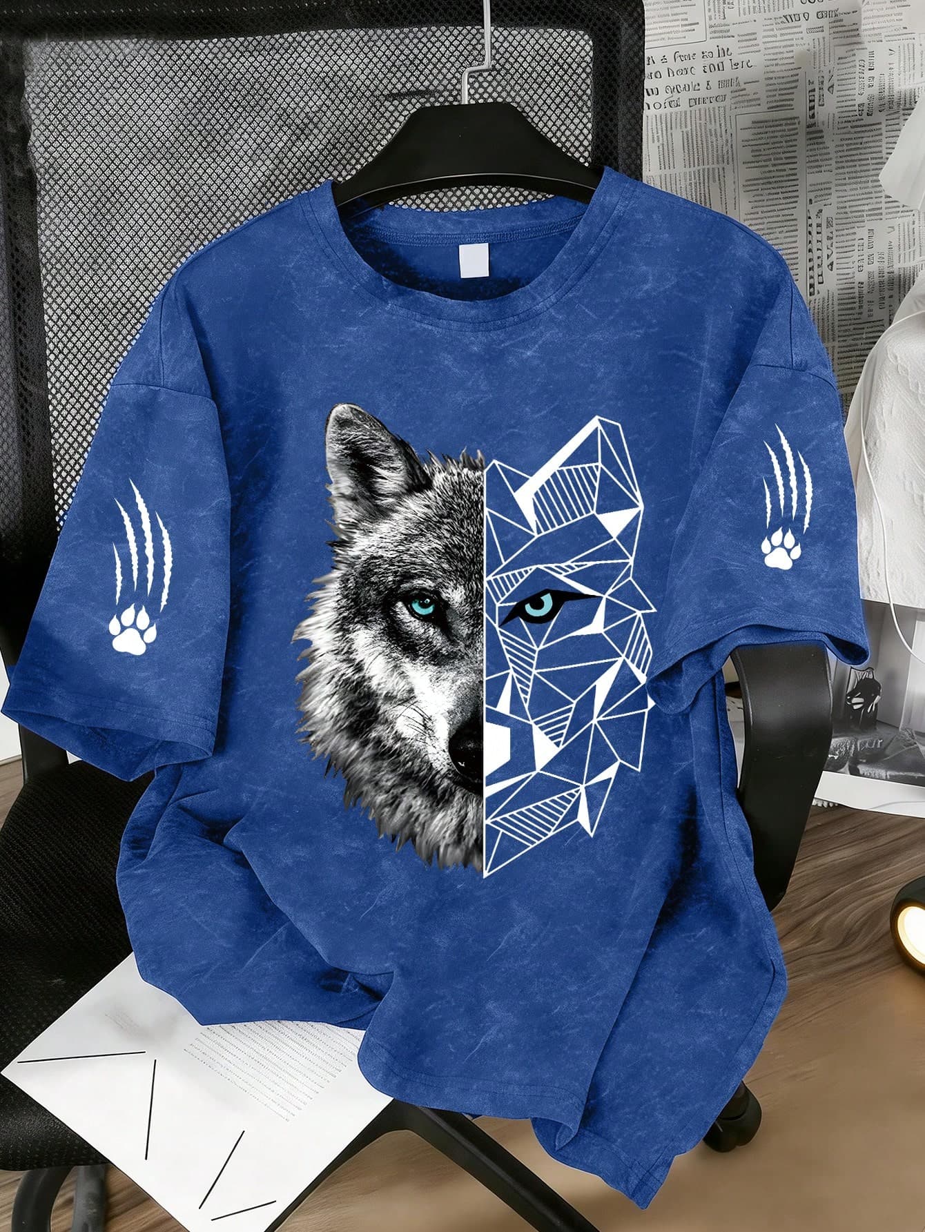 Boys' Street Fashion Wolf Head Graphic Round Neck Short Sleeve T-Shirt, New Summer Boys' Clothing, Children Printed Tee