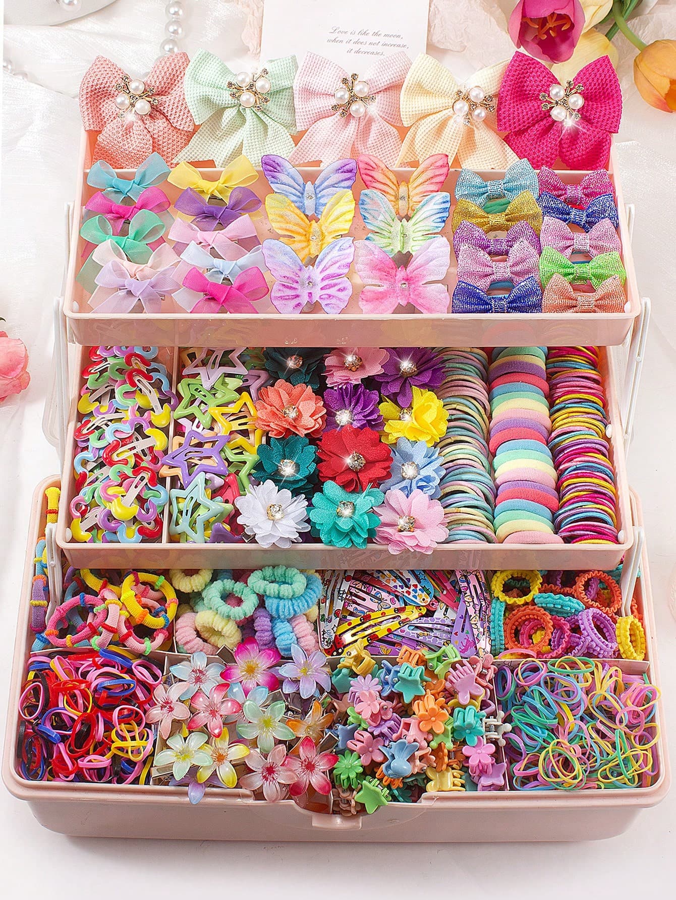 870pcs Macaron Color Dreamy Style Girls Hair Accessories Set, Includes Large Bow Hair Clips, Ombre Butterfly Hair Clips, Star Flower Hair Clips, Rhinestone Flower Hair Clips, Elastic Seamless Hair Ties, Printed Cartoon Hair Clips, Mini Claw Clips, Suitable For Girls Daily, Holidays, Parties, Small Gifts