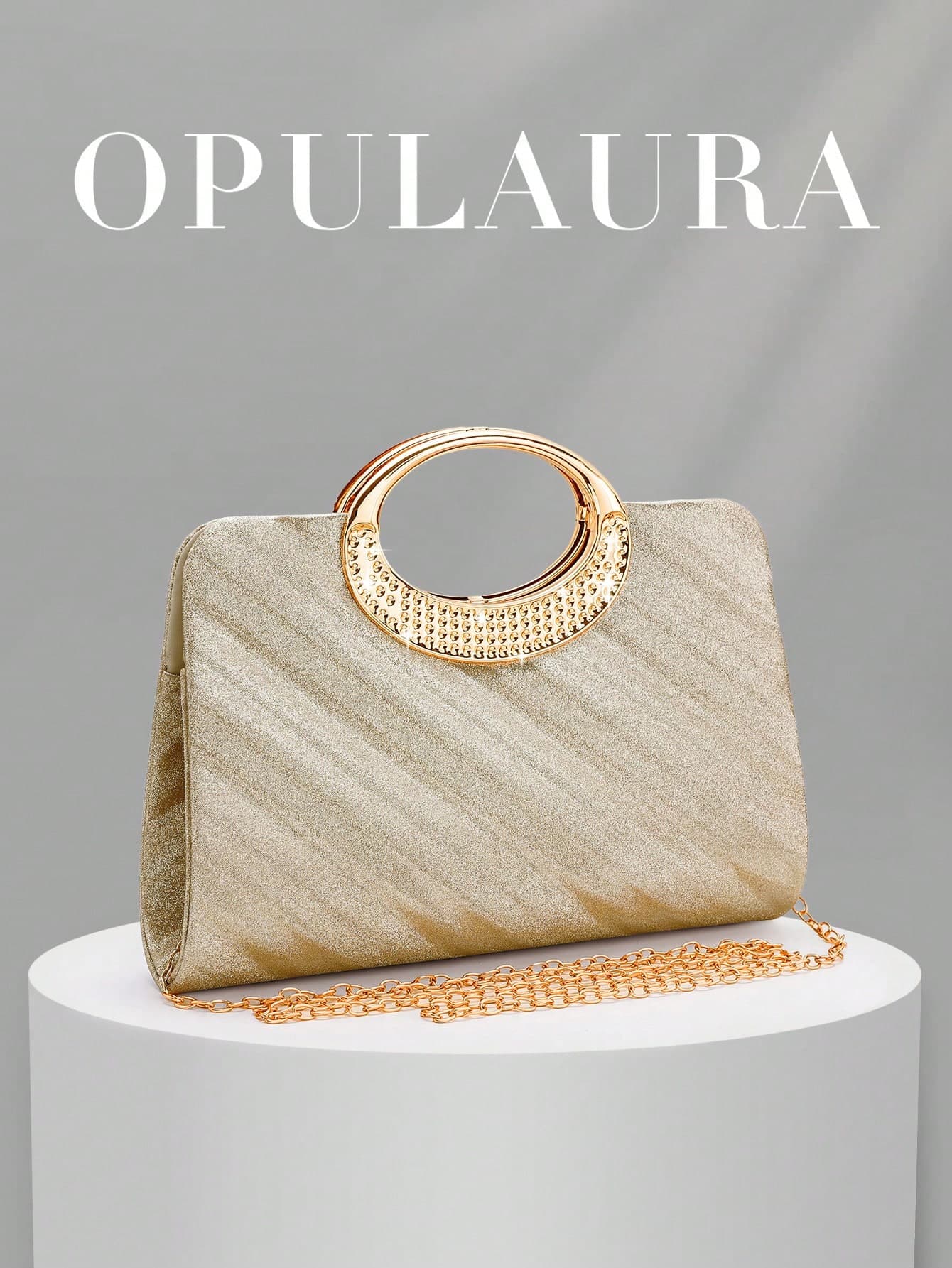OpulAura 1pc Gold Herringbone Design Sparkling Rhinestone Embellished Evening Clutch Bag, Glamorous Luxury Shiny Diamond Formal Dress Handbag, Suitable For Gala, Party, Birthday, Wedding As Gift