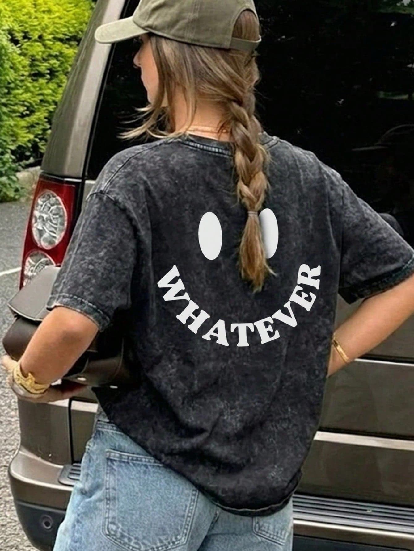 Summer New Vintage Smiling Face Print Casual Round Neck Tie-Dye Short Sleeve T-Shirt, Gorgeous Personalized Versatile Blouse For Women Black
