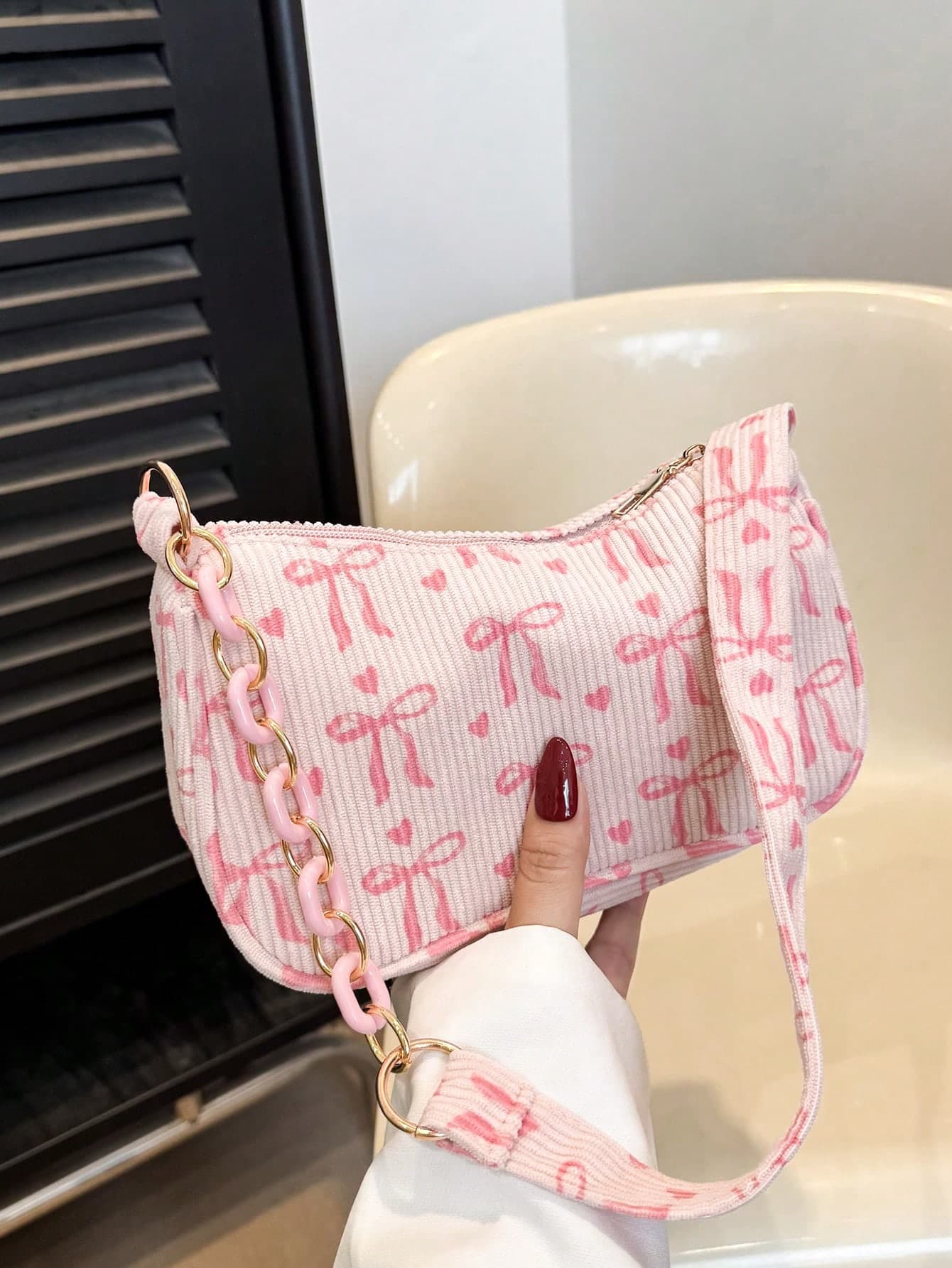 2026 Spring/Summer New Women's Baguette Bag, Corduroy Printed, Minimalist & Fashionable