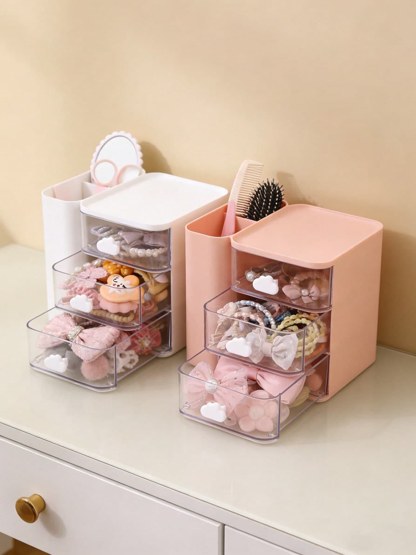 OBOVAY 1pc Baby Hair Accessory Storage Box - Cute Cloud Shaped Handle, With 3 Compartments, Suitable For Girls' Room Decor, Baby Girl Supplies, Newborn Essentials, Pink Room Decor, Newborn Baby Girl, Children's Room Decor, Baby Shower Gift