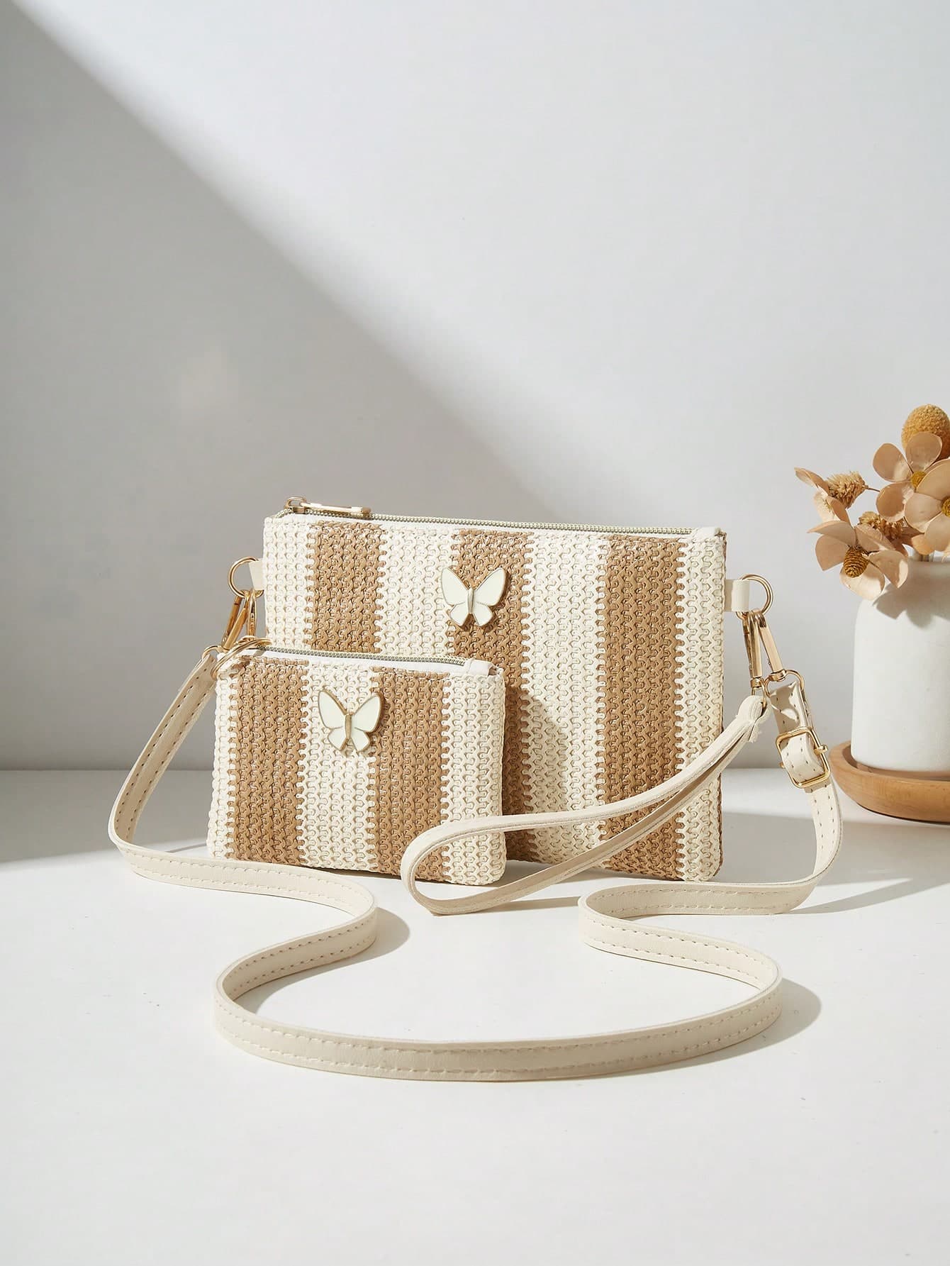 2pcs Set Fashionable New Straw Woven Shoulder Bag & Crossbody Bag Women's Purse & Coin Purse