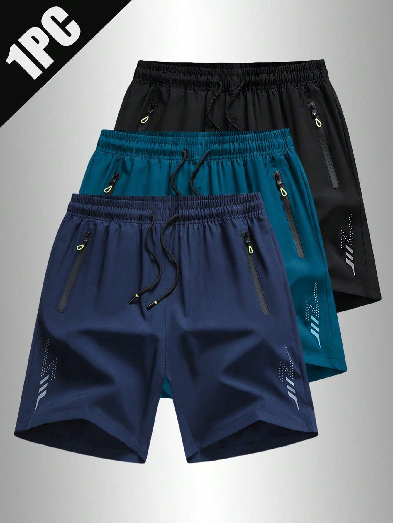 1pc Men's Sports Casual Loose Ice Silk Shorts, Printed Design, With Pockets, Zipper And Waist Drawstring, Suitable For Fitness And Outdoor Activities