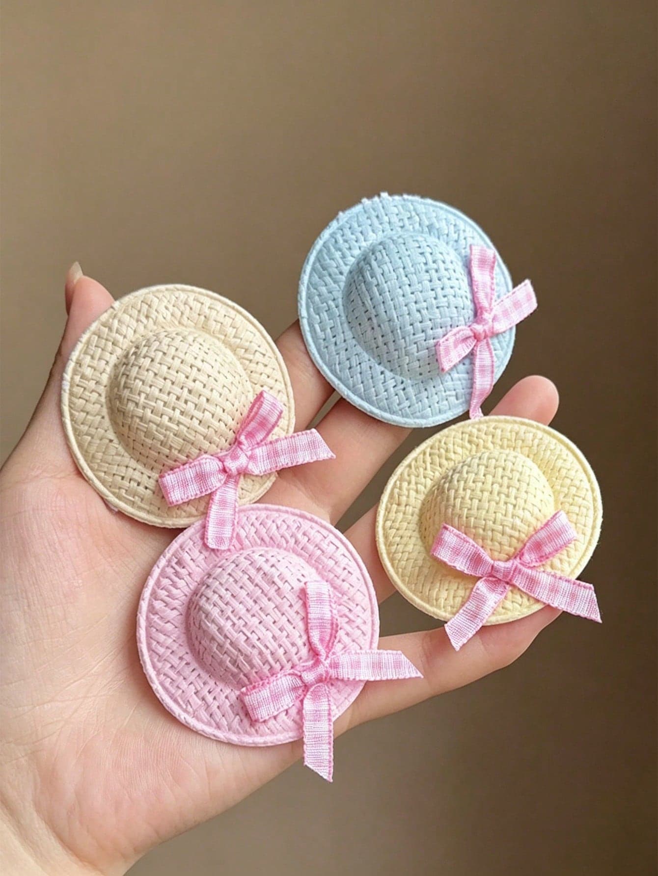 2/4pcs Cute Bow Heart Straw Hat Shaped Hair Clips, Suitable For Girls Daily, Party, Beach