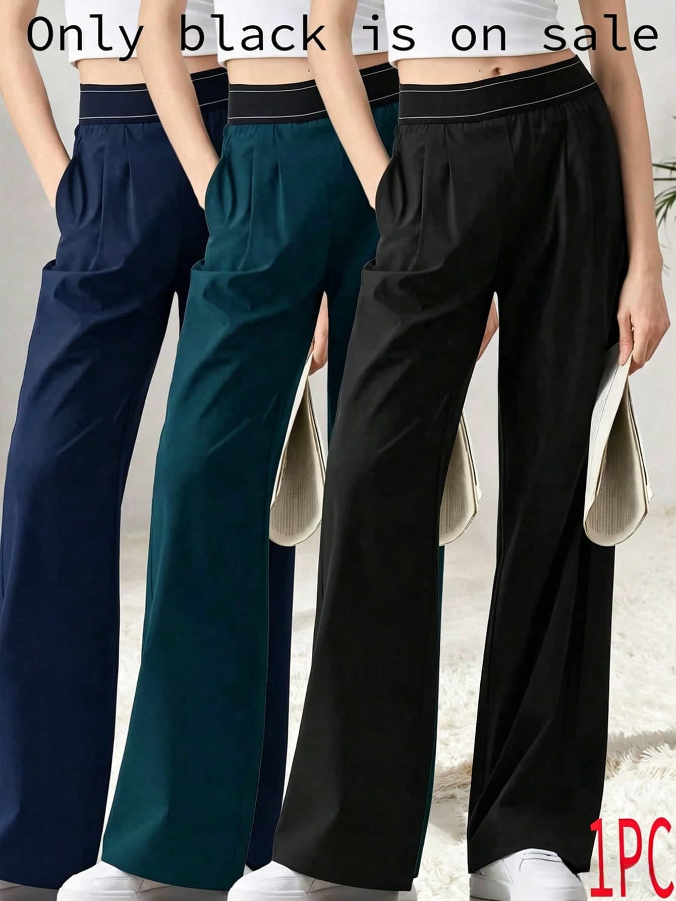 Women's Custom Logo Elastic Waist Wide Leg Woven Casual Loose Pants, Suitable For Yoga, Fitness, Outdoor Sports And Casual Wear